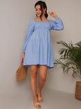 Chi Chi London Puff Sleeve Tiered Mini Dress, Blue