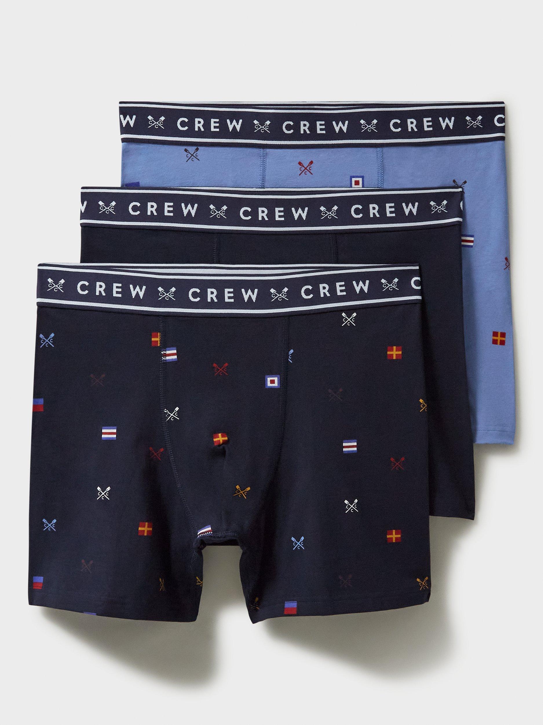 Crew Clothing Logo Print Jersey Boxers, Pack of 3, Navy Blue/Multi