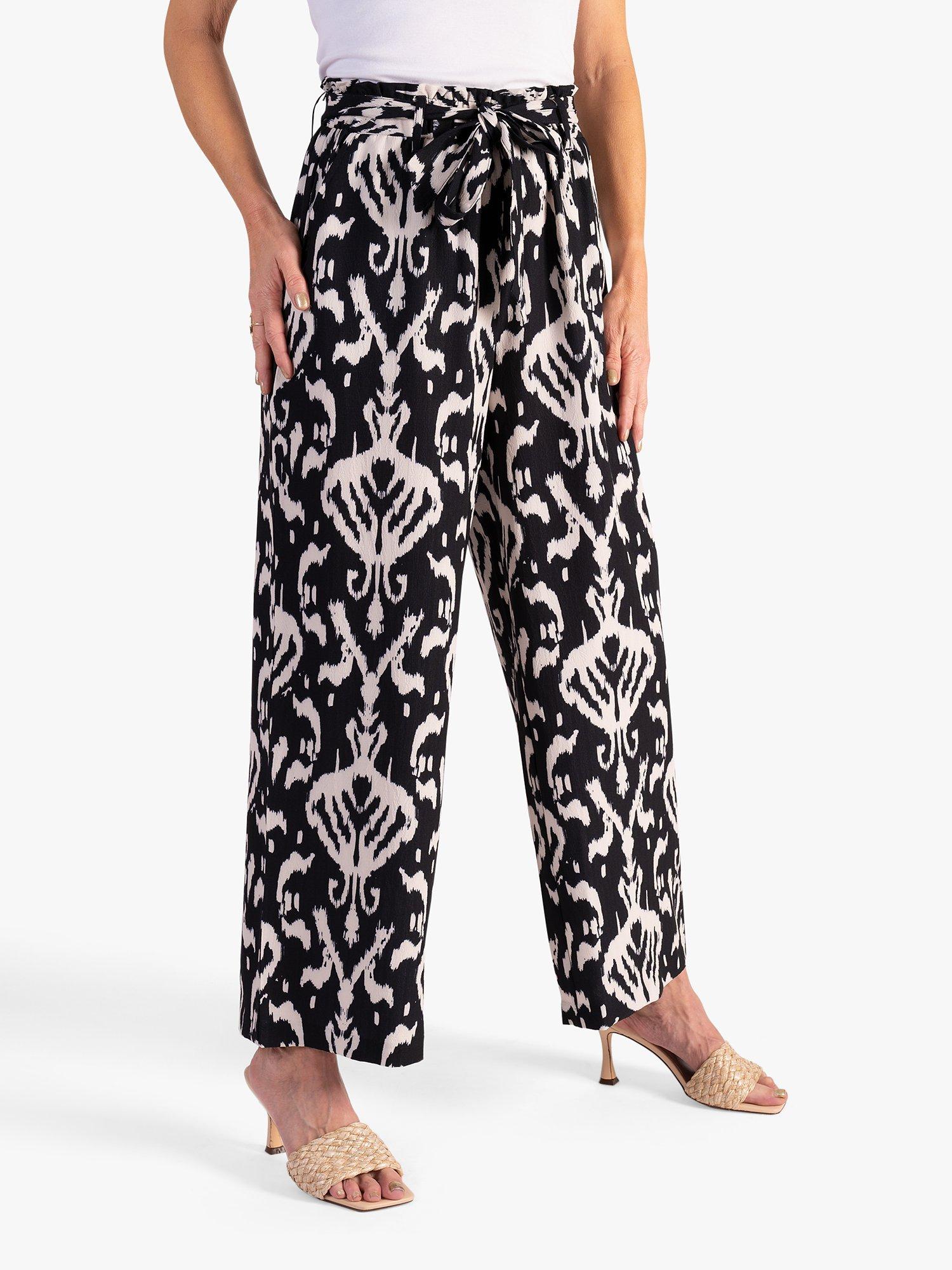 chesca Boho Print Crepe Trousers, Black/Cream