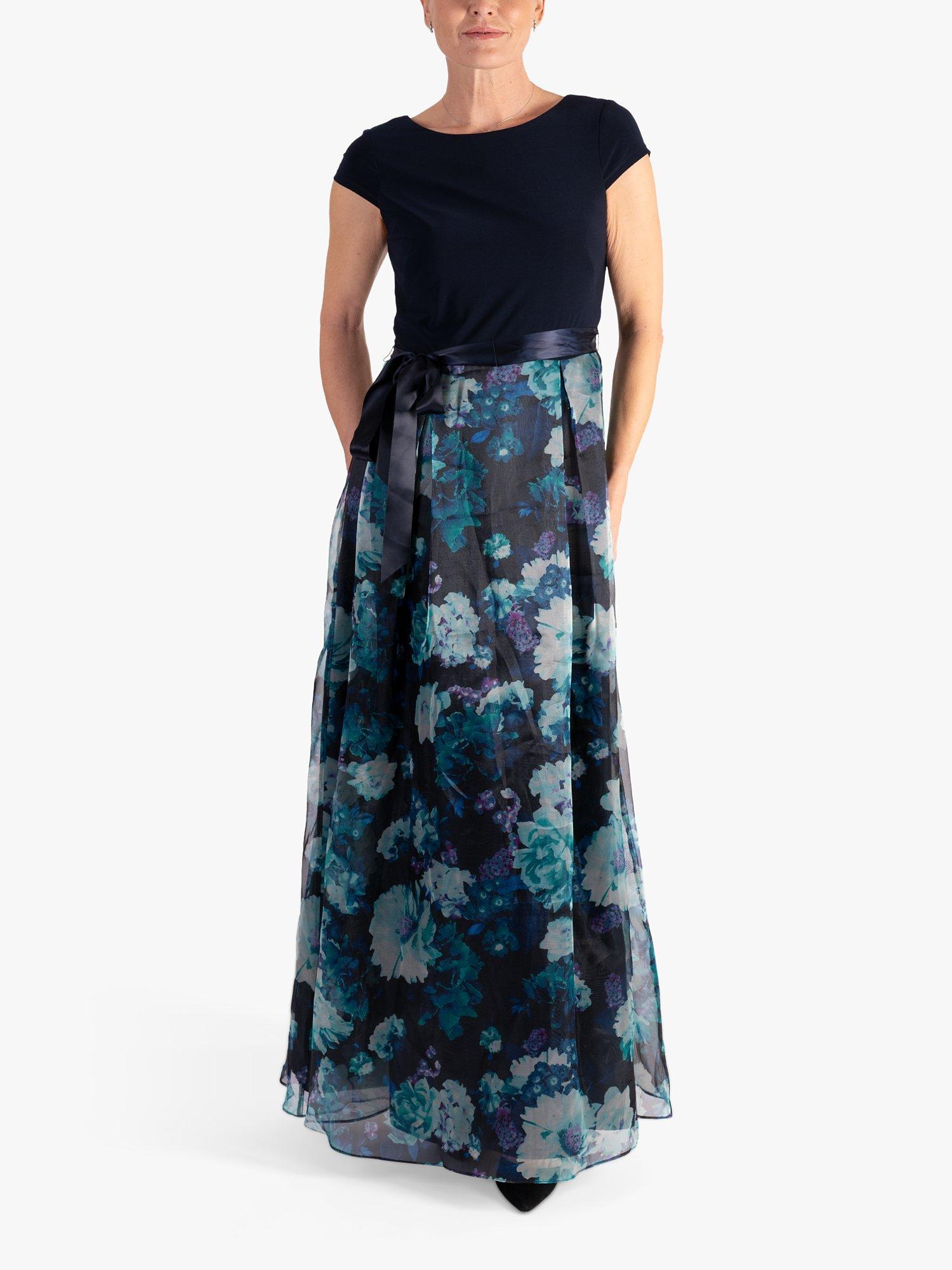 Product image 1 of 7, which shows chesca Floral Fit and Flare Maxi Dress, Navy/Multi, 14