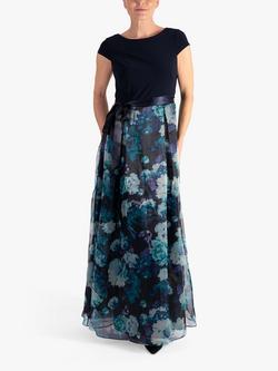 chesca Floral Fit and Flare Maxi Dress, Navy/Multi, Navy/Multi