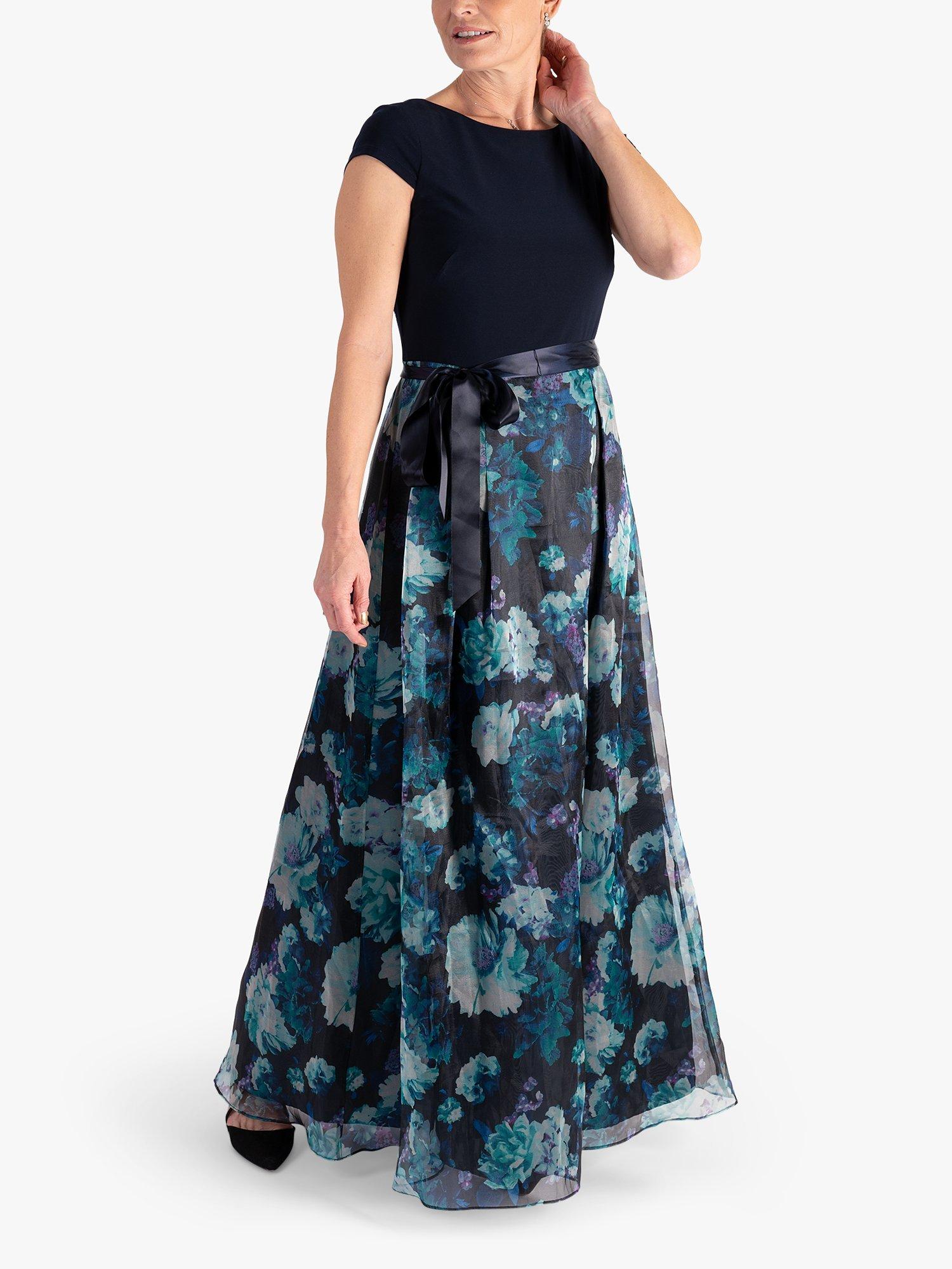 Product image 3 of 7, which shows chesca Floral Fit and Flare Maxi Dress, Navy/Multi, 14