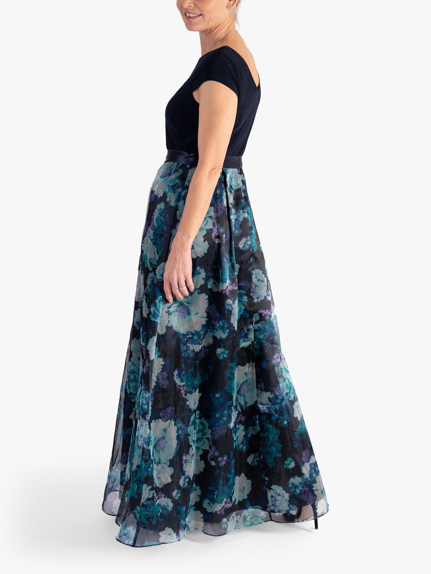 Product image 4 of 7, which shows chesca Floral Fit and Flare Maxi Dress, Navy/Multi, 14