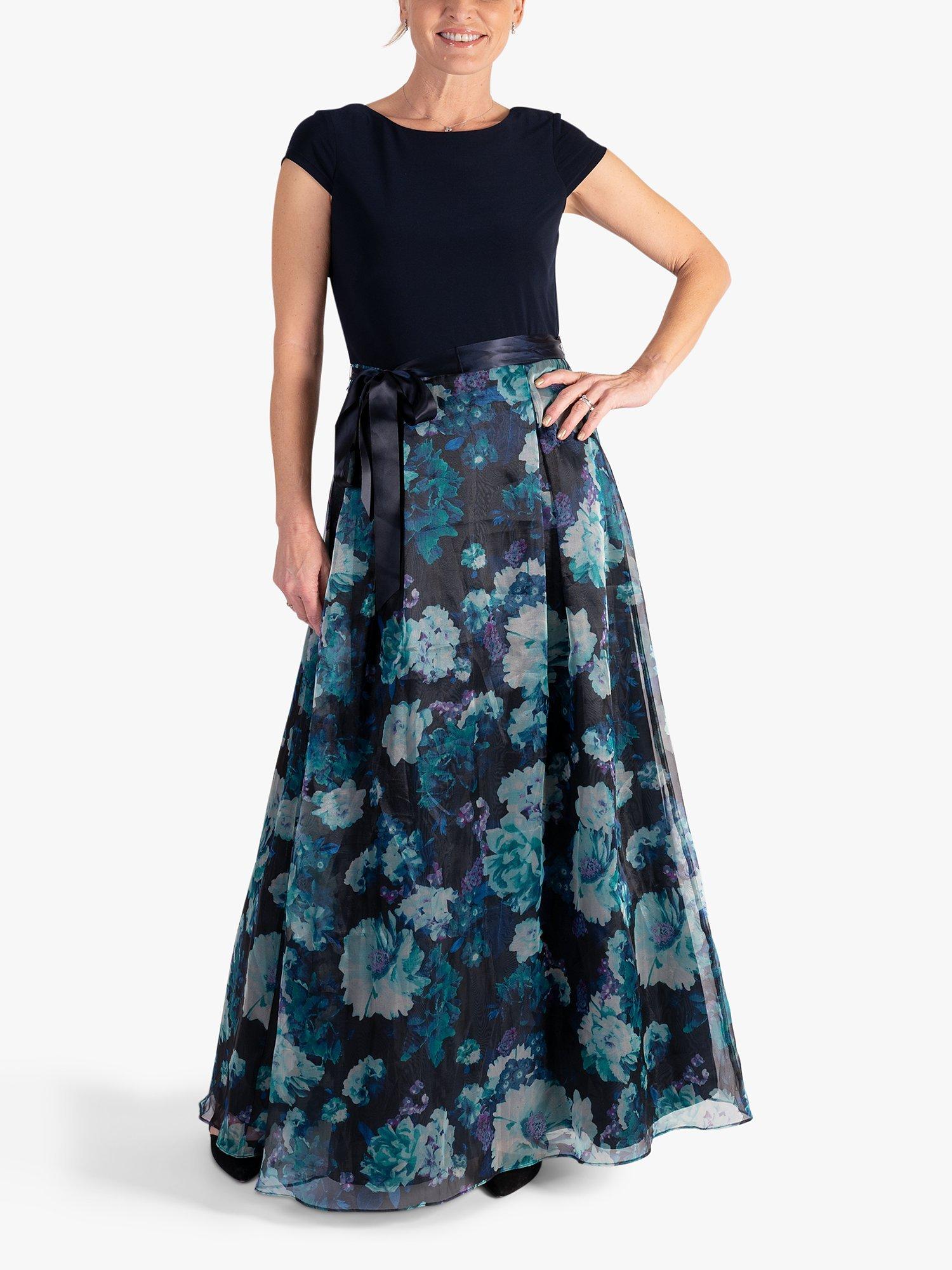 Product image 5 of 7, which shows chesca Floral Fit and Flare Maxi Dress, Navy/Multi, 14