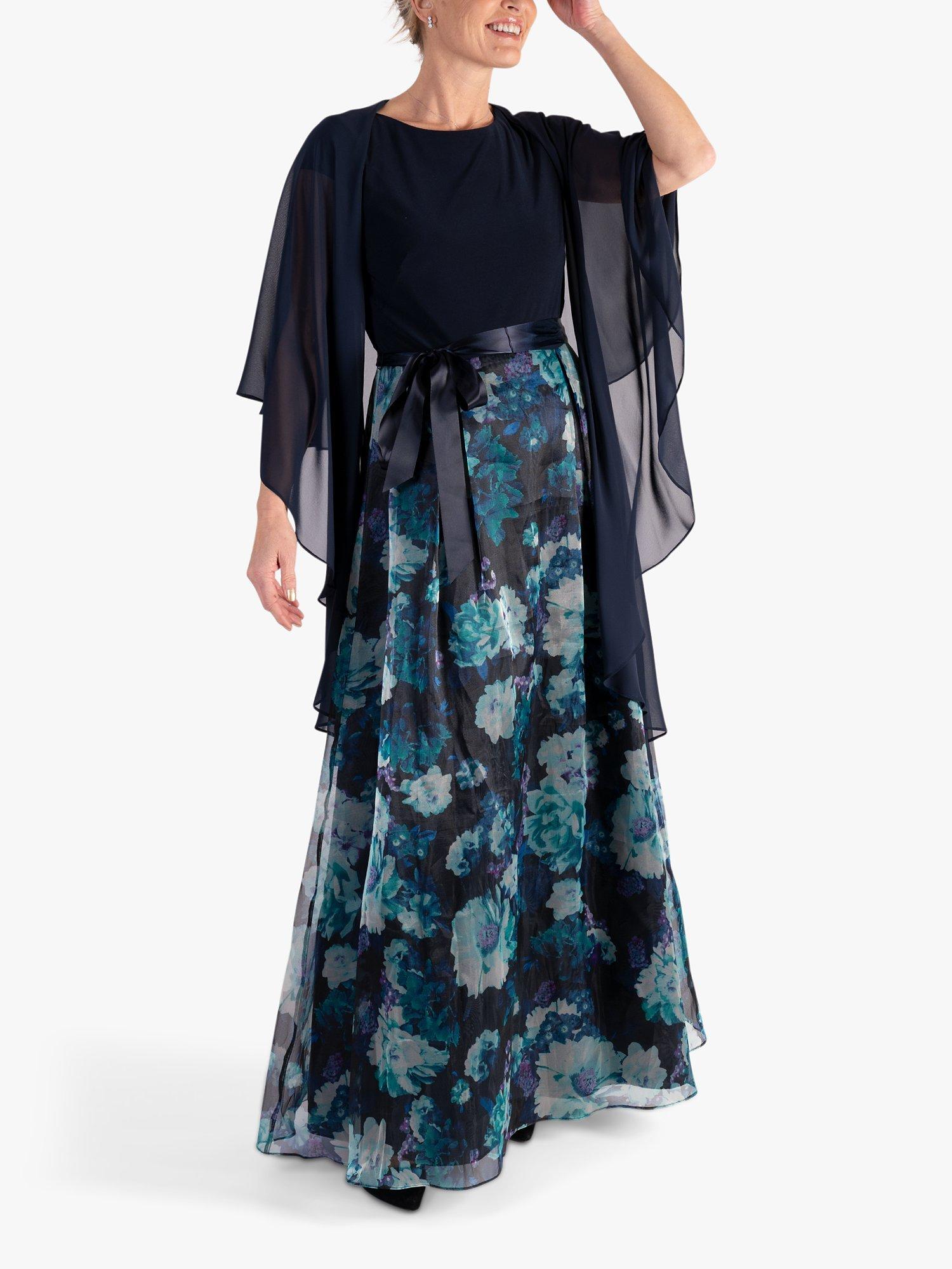 Product image 6 of 7, which shows chesca Floral Fit and Flare Maxi Dress, Navy/Multi, 14