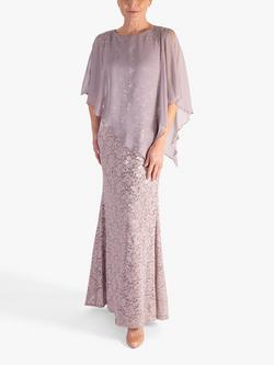 chesca Sequin Lace Cape Maxi Dress, Rose, Rose