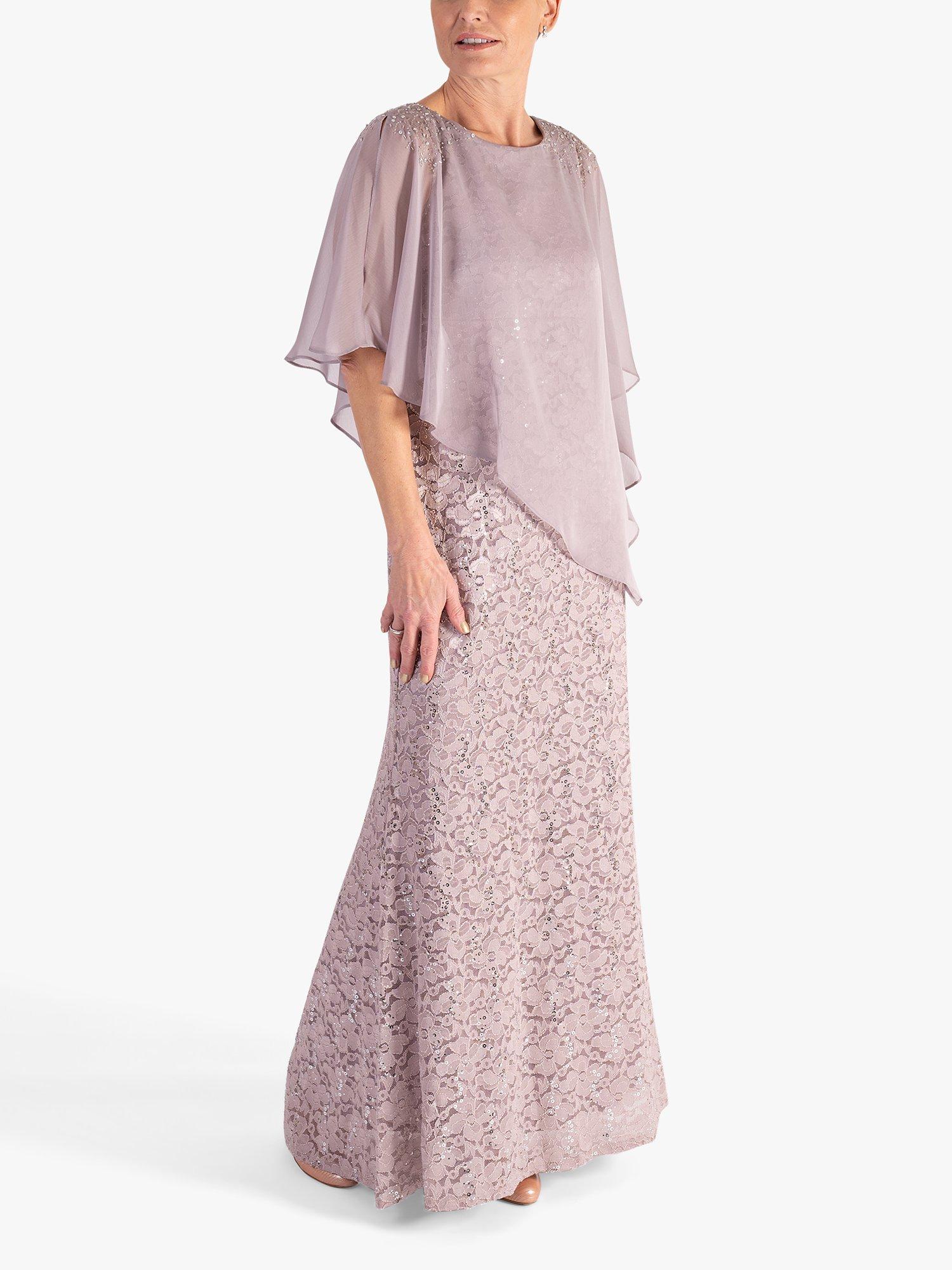 chesca Sequin Lace Cape Maxi Dress