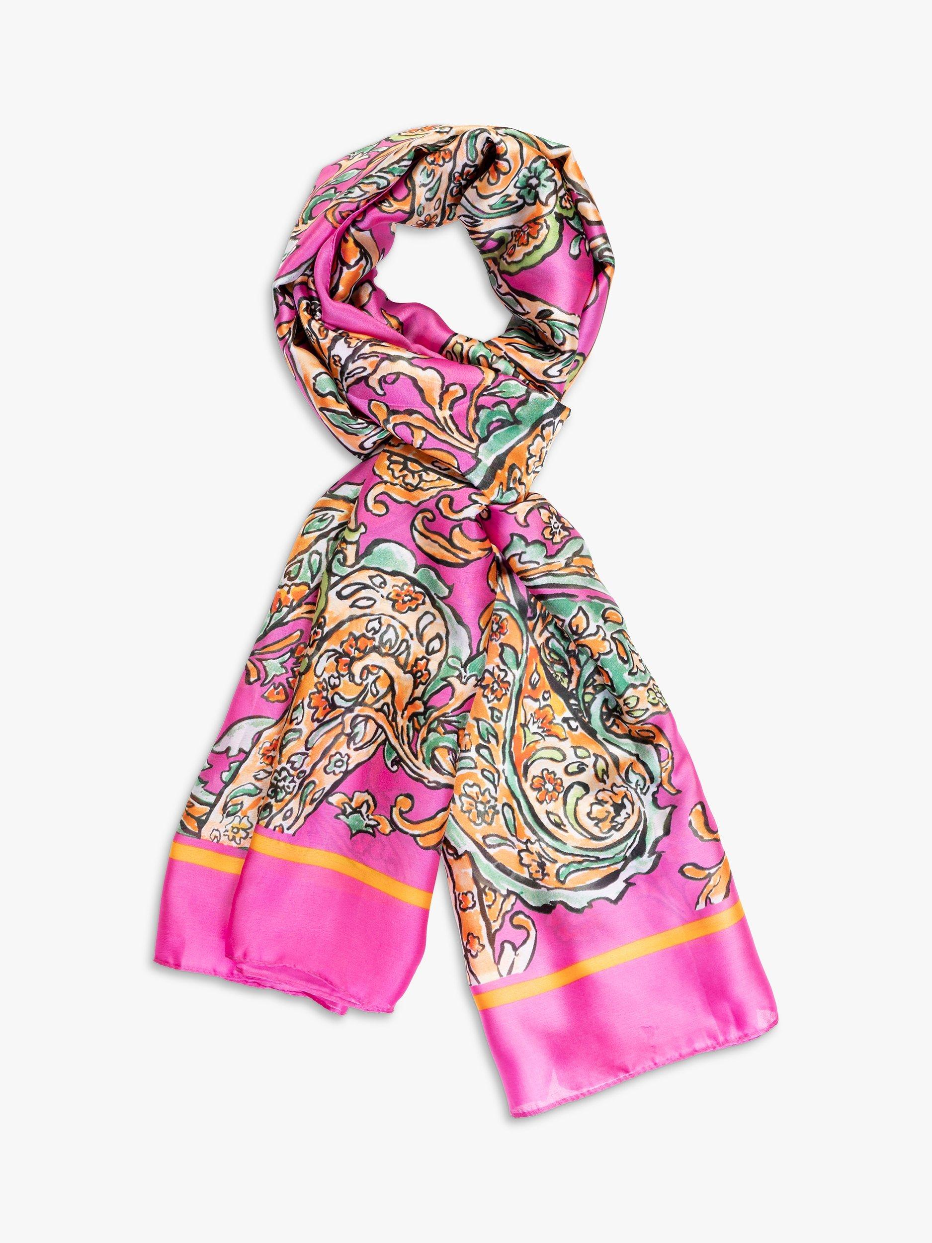 Product image 1 of 5, which shows chesca Paisley Silky Scarf, Hot Pink/Multi, One Size