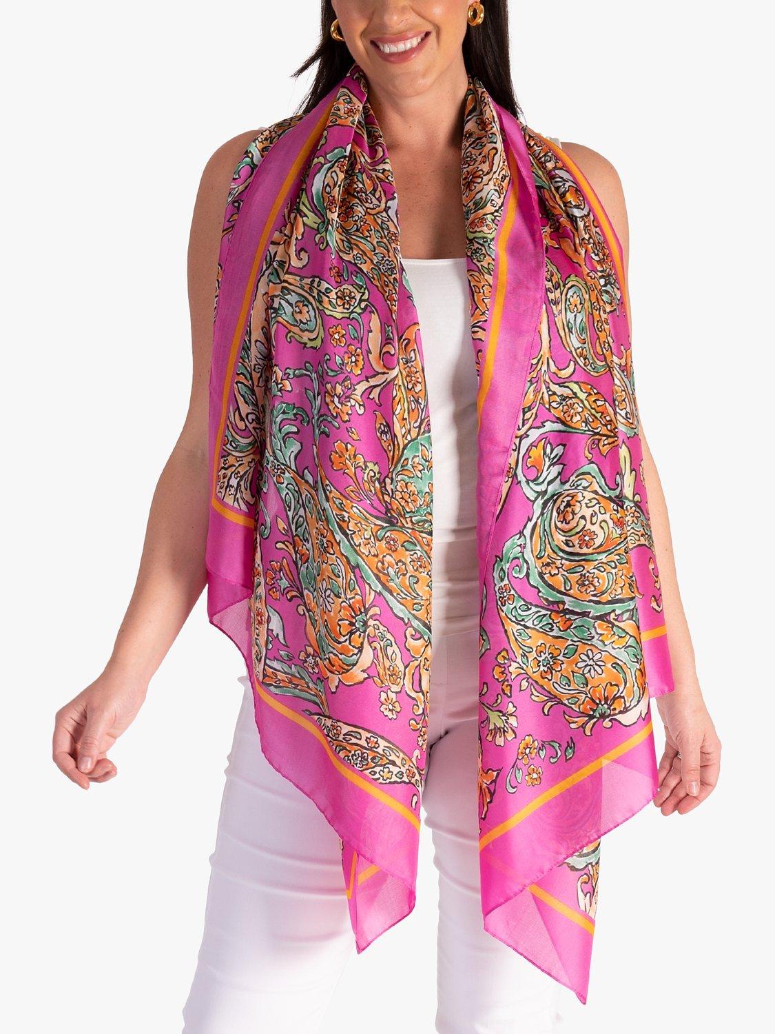 Product image 2 of 5, which shows chesca Paisley Silky Scarf, Hot Pink/Multi, One Size