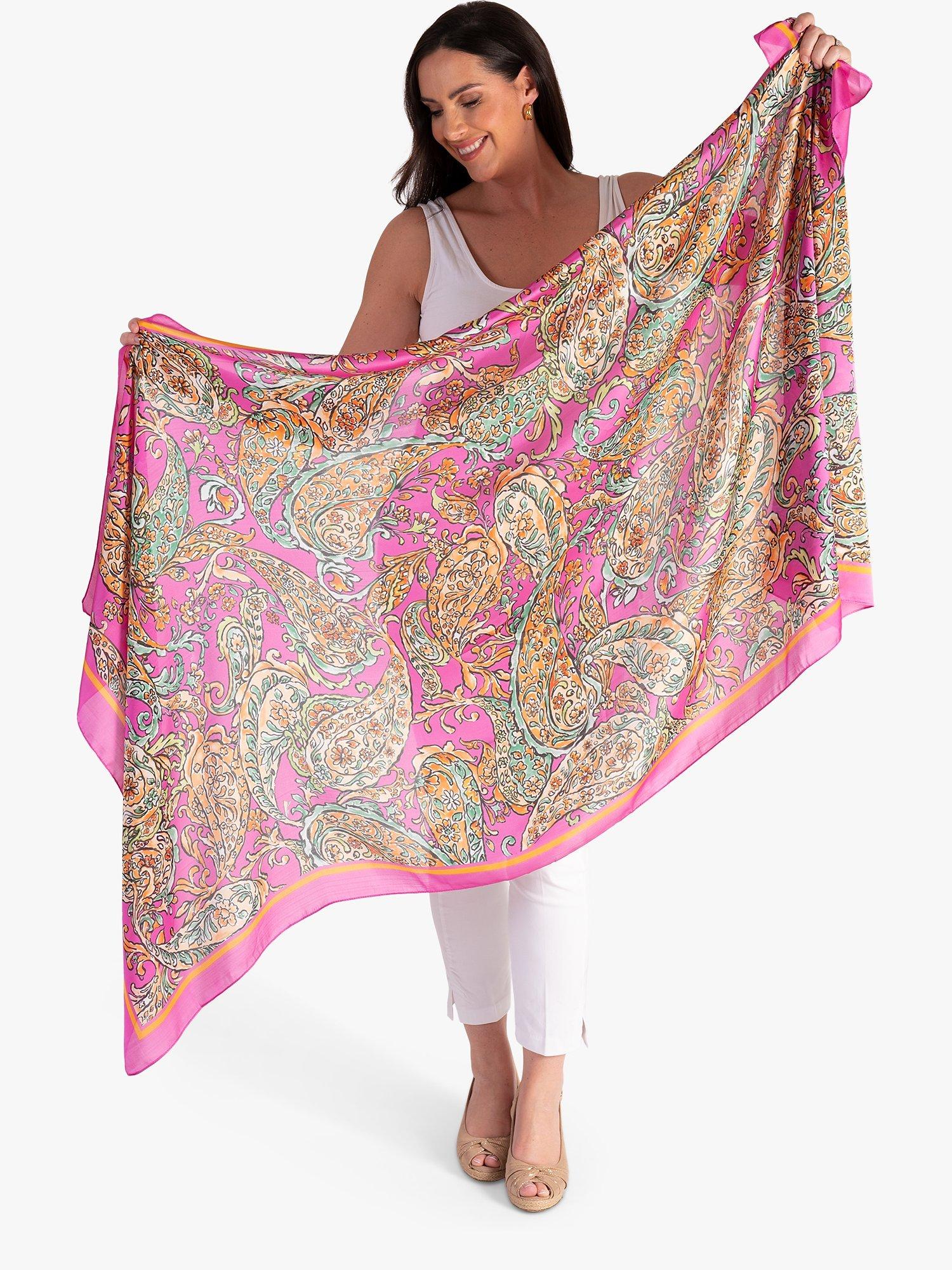 Product image 3 of 5, which shows chesca Paisley Silky Scarf, Hot Pink/Multi, One Size
