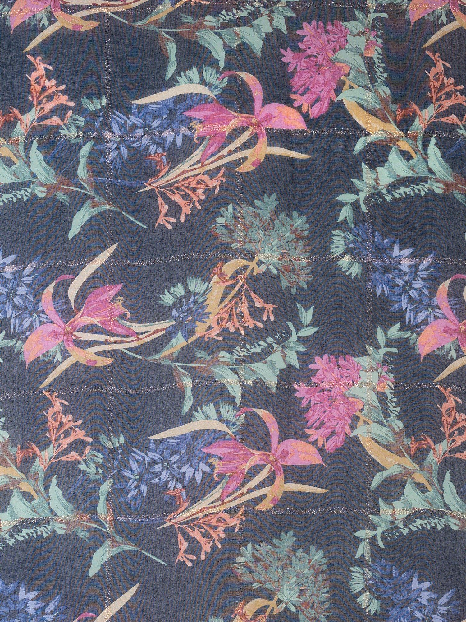 Product image 4 of 5, which shows chesca Floral Gold Glitter Stripe Scarf, Navy/Multi, One Size