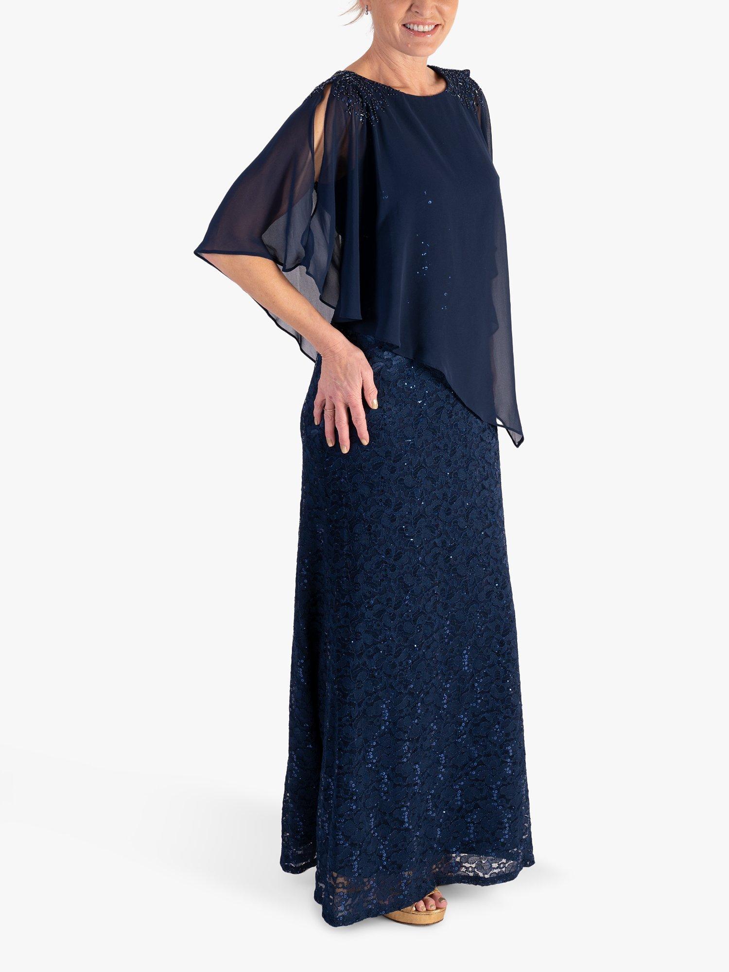 Product image 4 of 5, which shows chesca Sequin Lace Cape Maxi Dress, Navy, 12