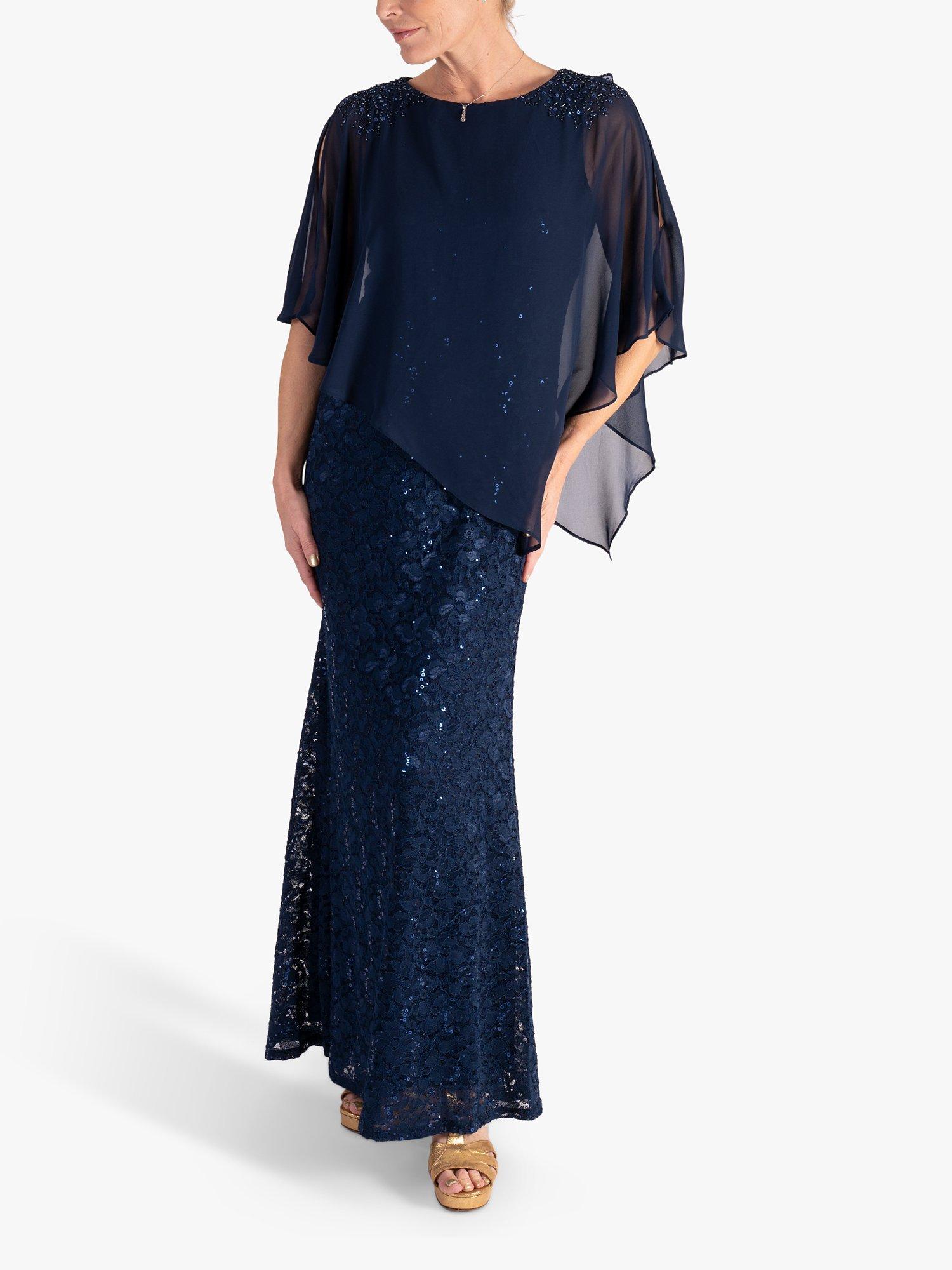 Product image 5 of 5, which shows chesca Sequin Lace Cape Maxi Dress, Navy, 12
