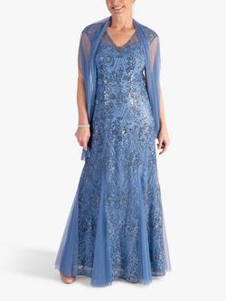 chesca Sequin Mesh Scarf And Maxi Dress, Blue, Blue