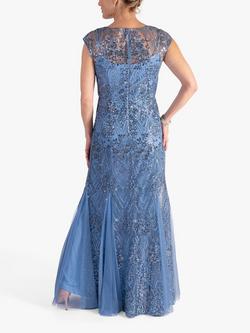 chesca Sequin Mesh Scarf And Maxi Dress, Blue - view 2, Blue
