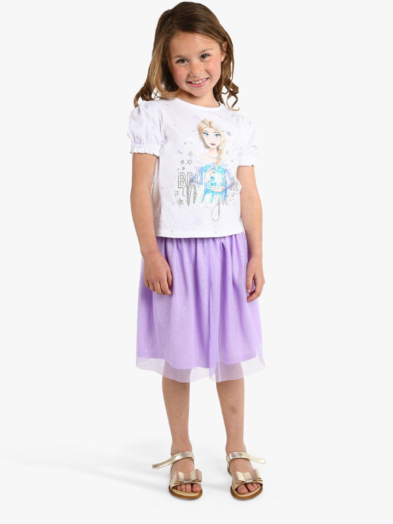 Product image 1 of 4, which shows Brand Threads Kids' Disney Frozen T-Shirt and Skirt Set, Purple/Multi, 6-7 years