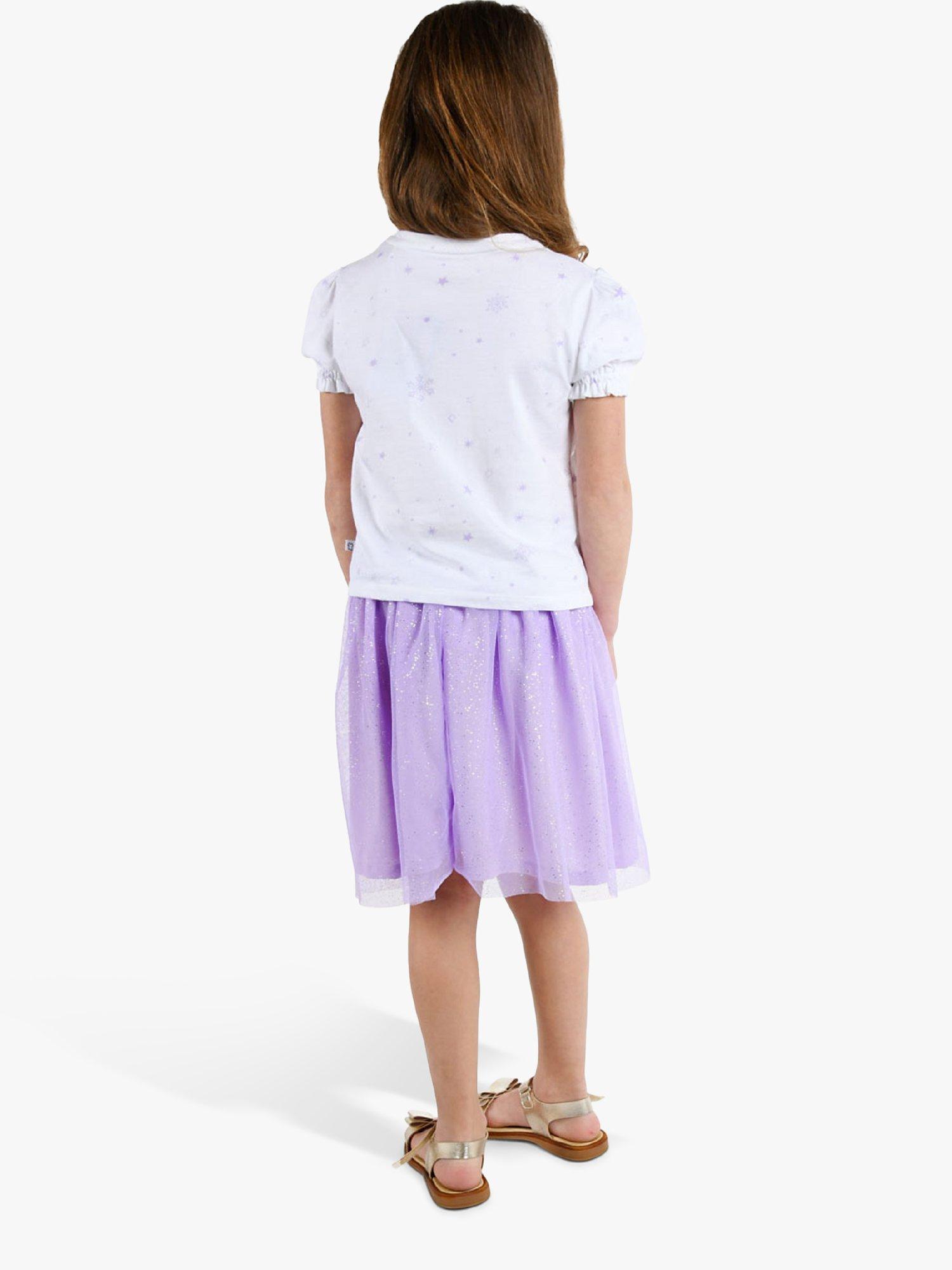 Product image 2 of 4, which shows Brand Threads Kids' Disney Frozen T-Shirt and Skirt Set, Purple/Multi, 6-7 years