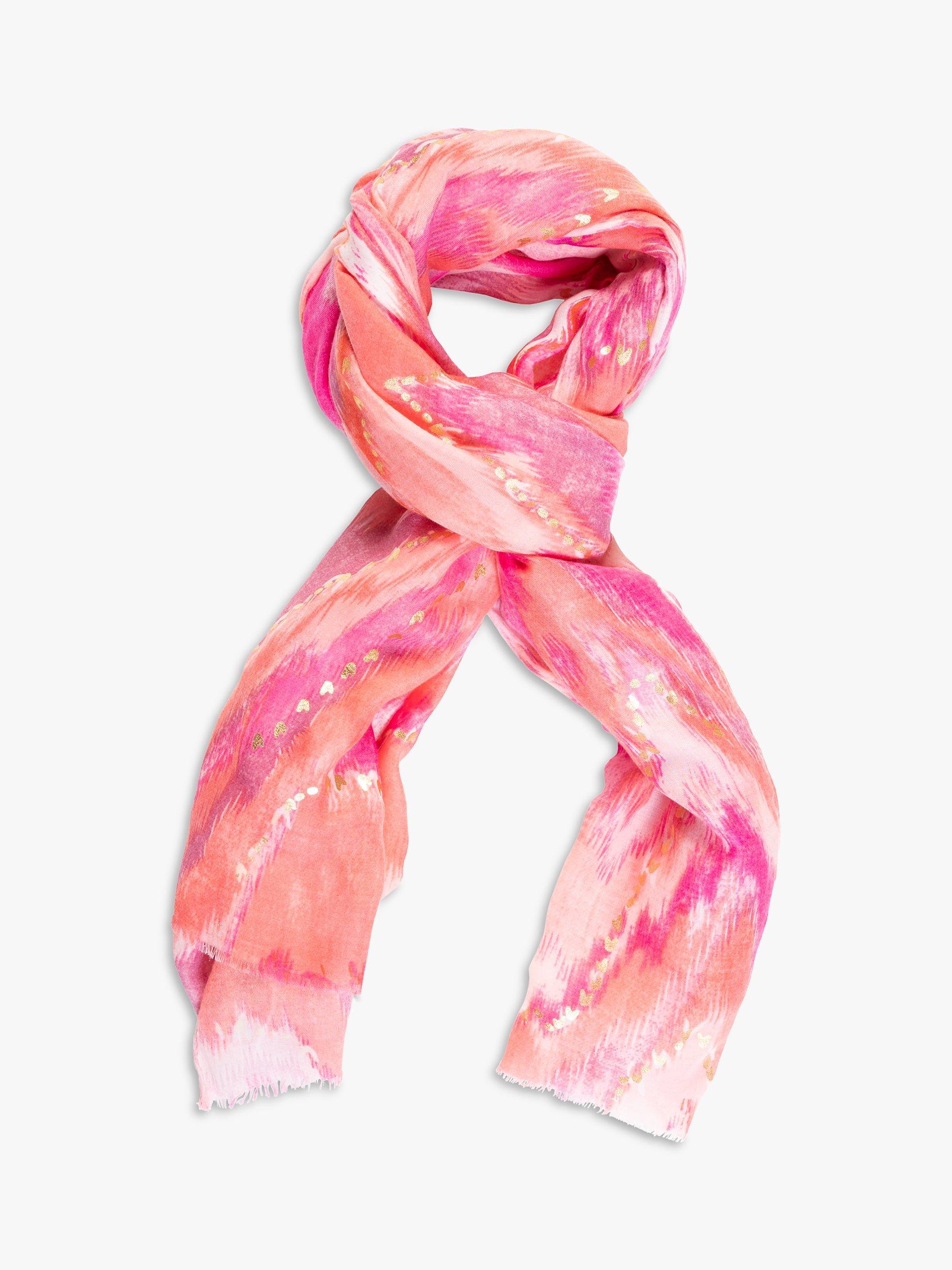 Product image 1 of 5, which shows chesca Wave Watercolour Scarf, Pink/Multi, One Size