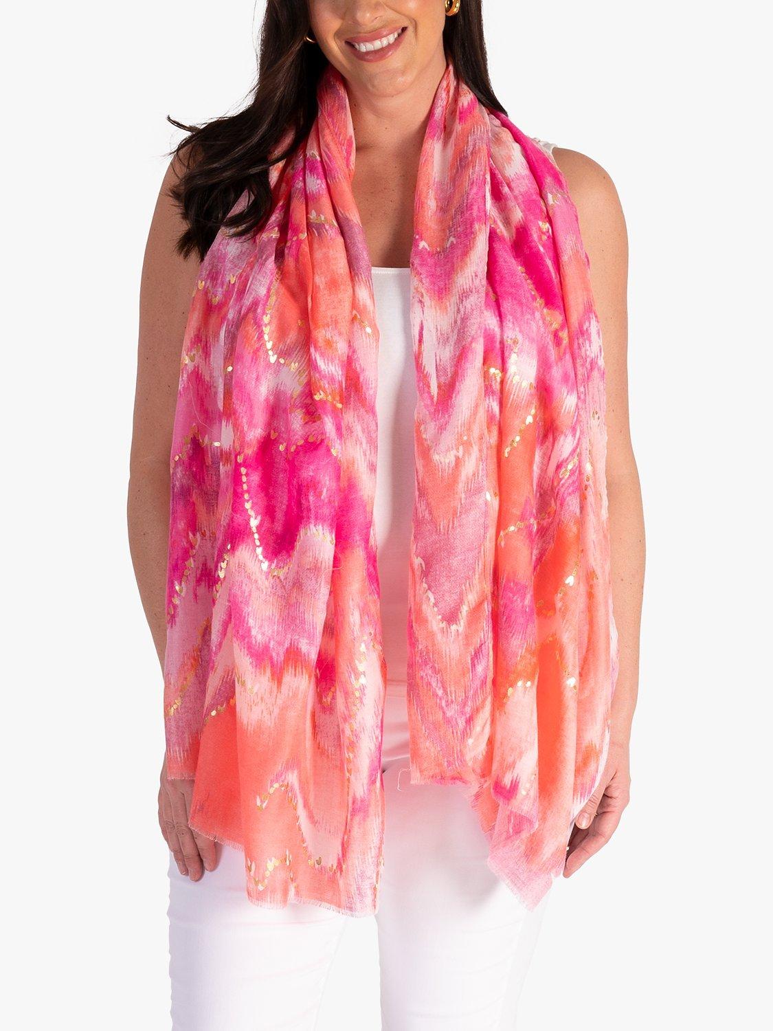 Product image 2 of 5, which shows chesca Wave Watercolour Scarf, Pink/Multi, One Size