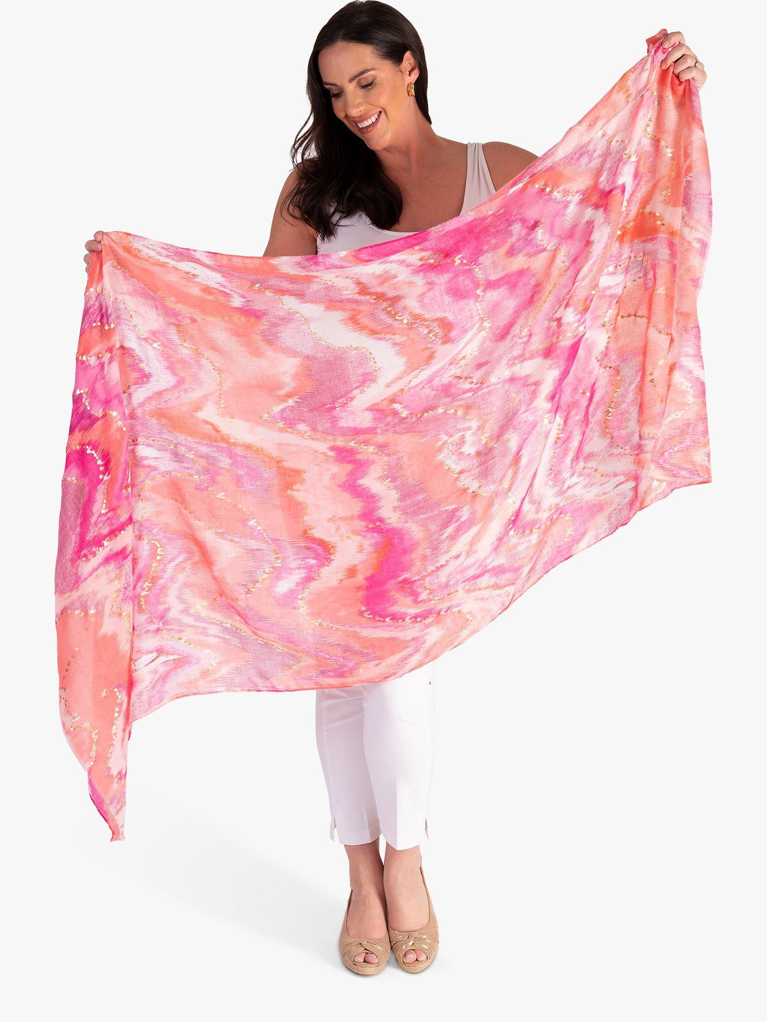 Product image 3 of 5, which shows chesca Wave Watercolour Scarf, Pink/Multi, One Size