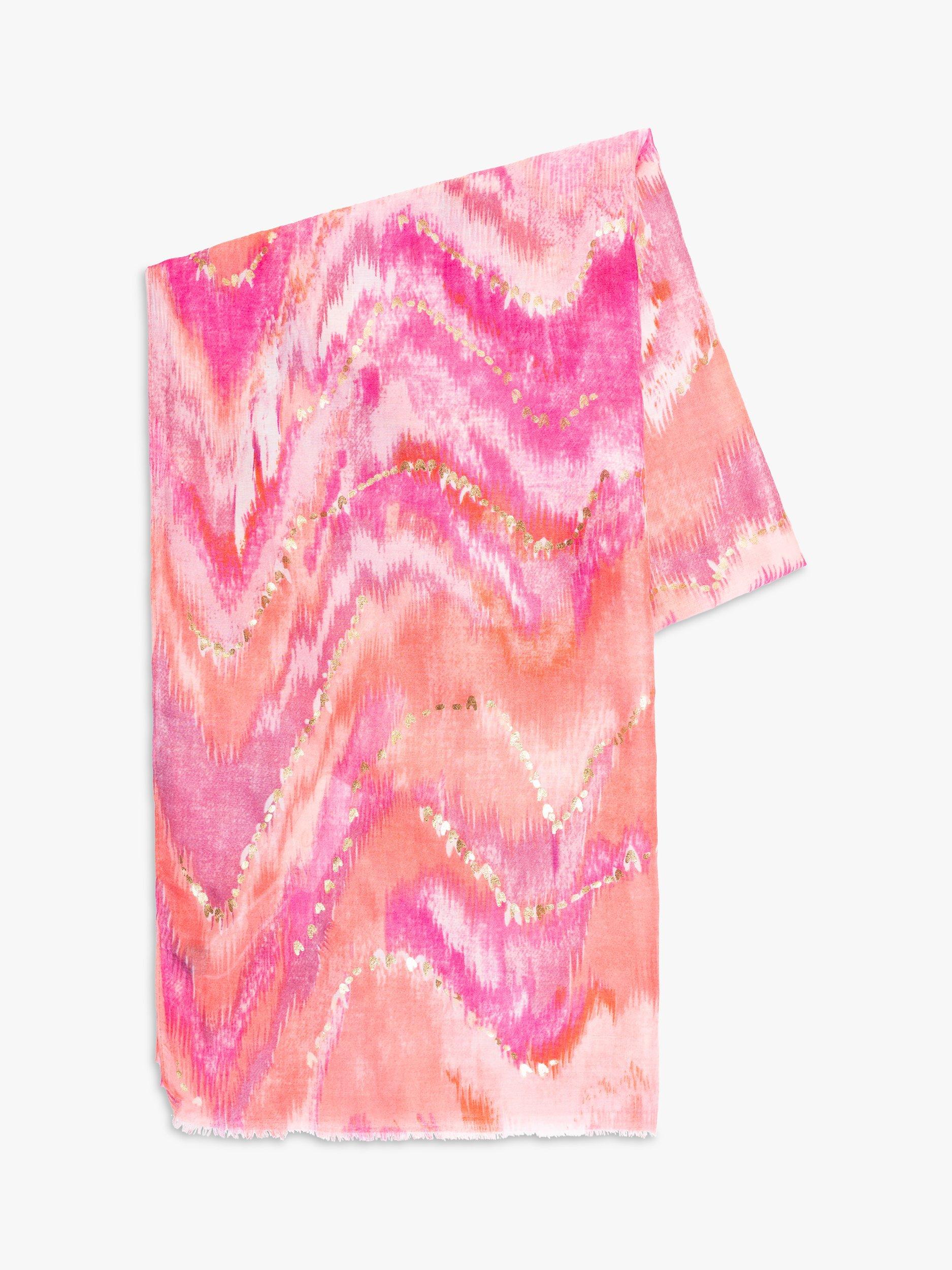 Product image 5 of 5, which shows chesca Wave Watercolour Scarf, Pink/Multi, One Size