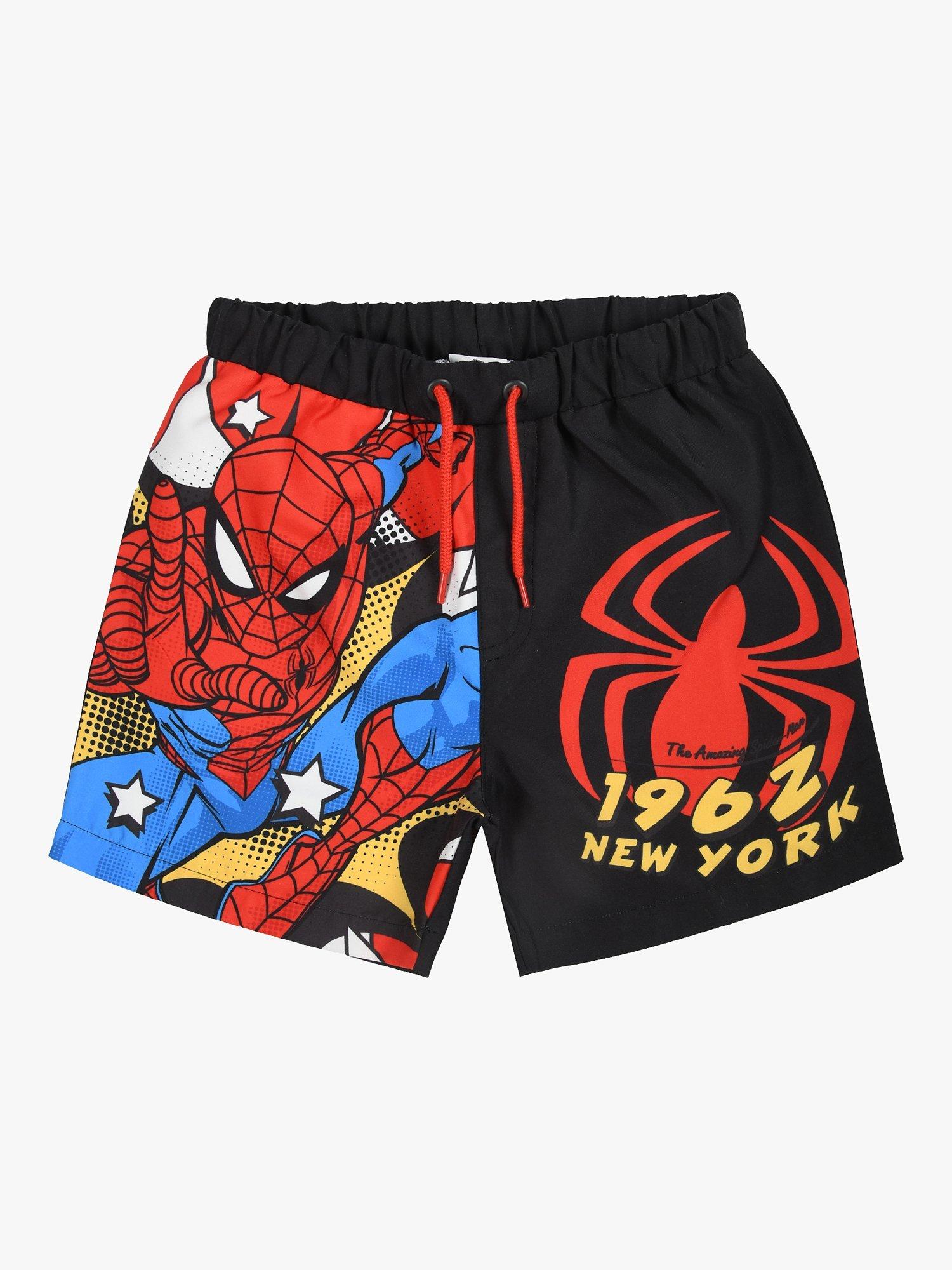 Product image 1 of 5, which shows Brand Threads Kids' Spiderman Swim Shorts, Red/Multi, 4-5 years