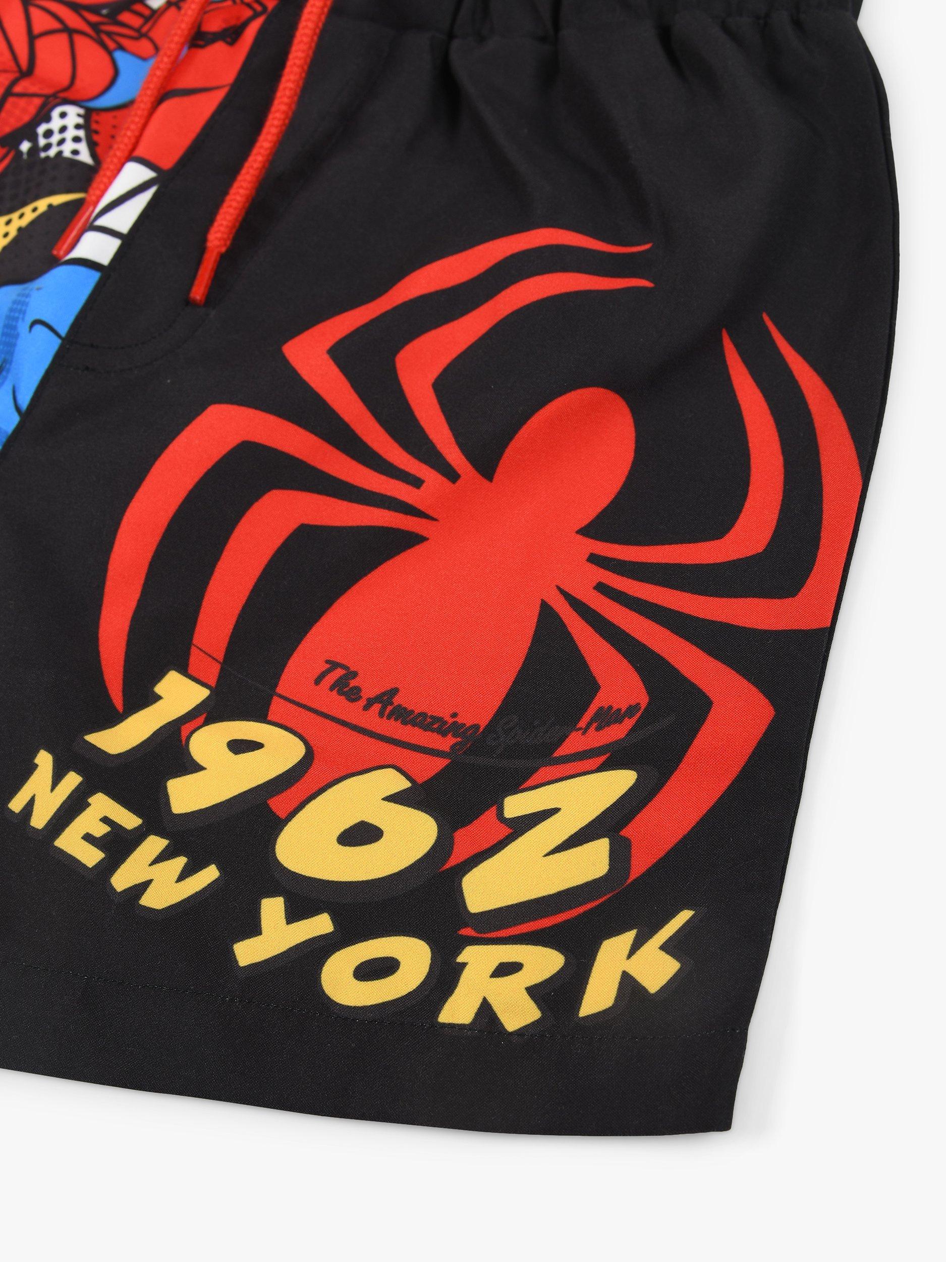 Product image 5 of 5, which shows Brand Threads Kids' Spiderman Swim Shorts, Red/Multi, 4-5 years