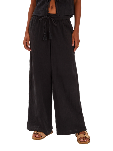 Accessorize Crinkle Cotton Beach Trousers, Black, 
