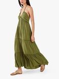 Accessorize Halter Neck Maxi Dress, Khaki