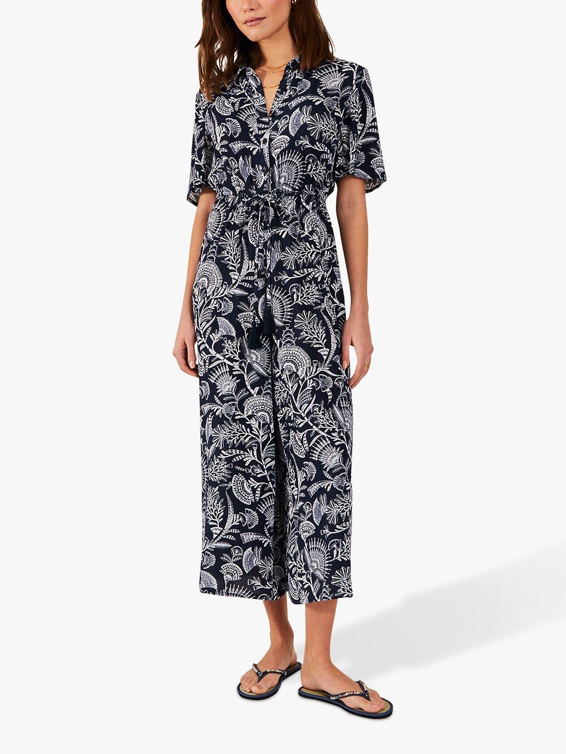 Accessorize Fan Floral Print Cropped Jumpsuit, Blue