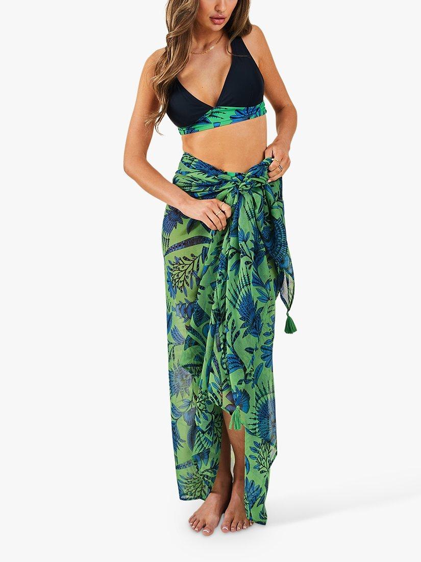 Accessorize Fan Floral Print Sarong, Green