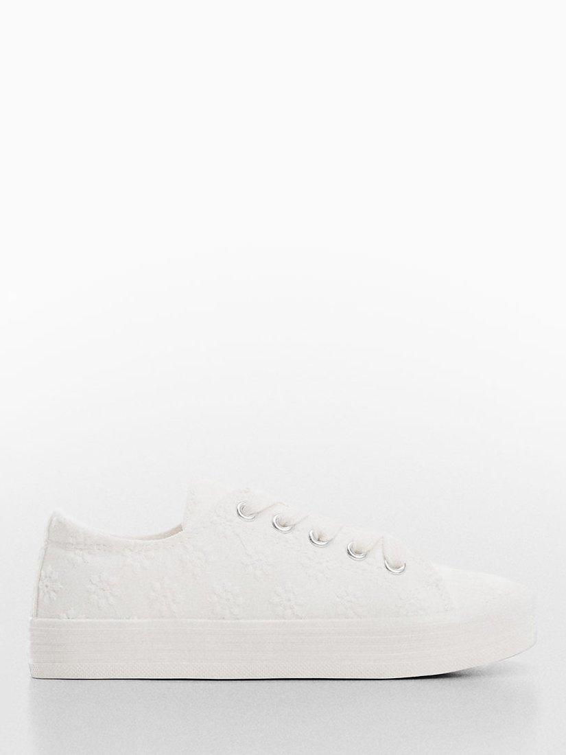 Mango Kids' Brit Plumeti Lace Up Trainers, White
