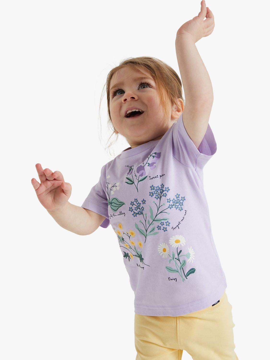 Polarn O. Pyret Kids' Organic Cotton Floral Print T-Shirt, Purple