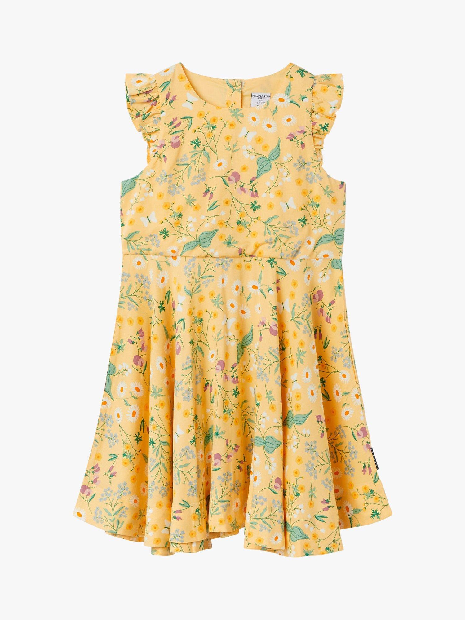 Polarn O. Pyret Kids' Floral Print Dress, Yellow