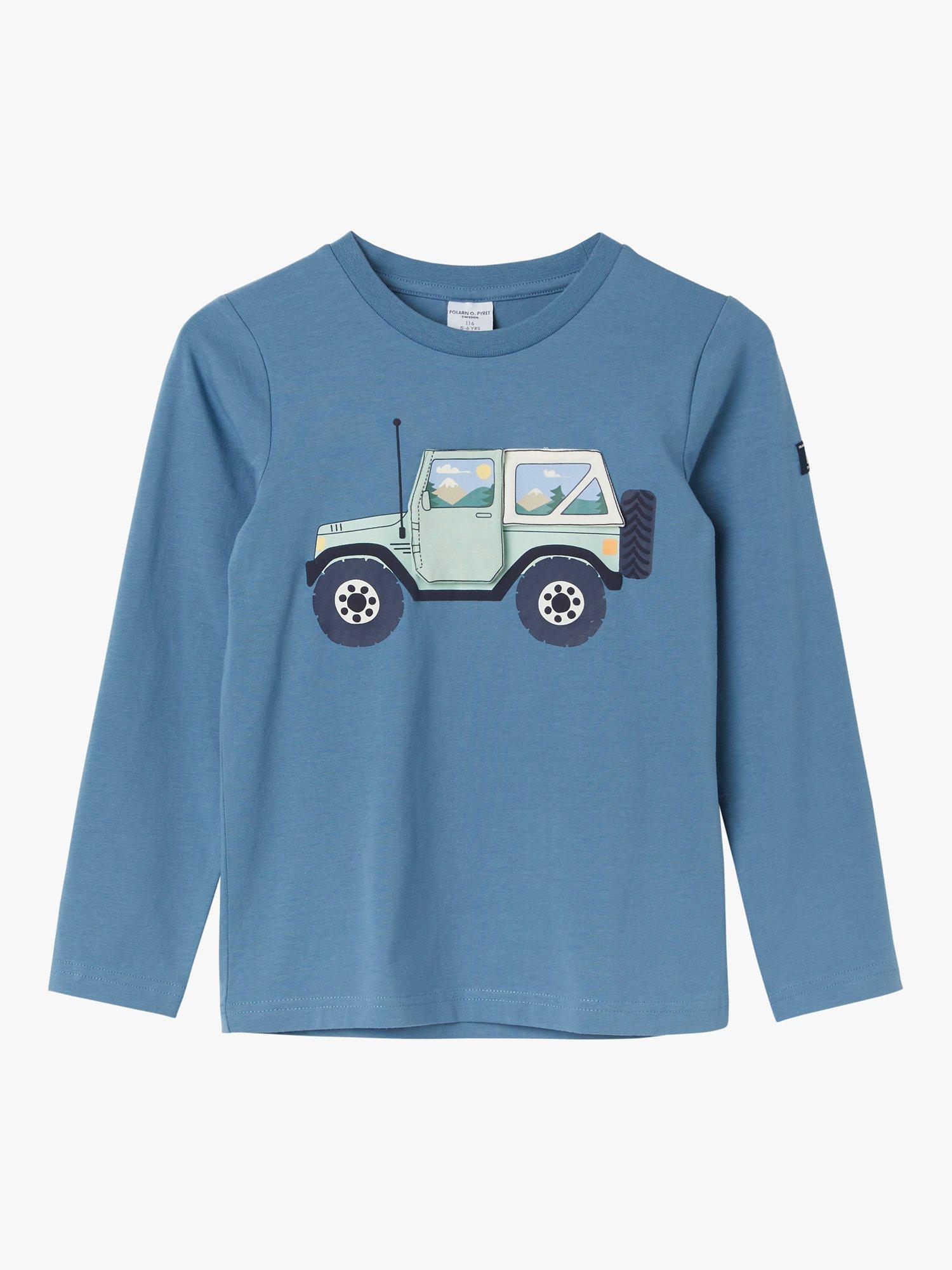 Polarn O. Pyret Kids' Organic Cotton Jeep Long Sleeve Top, Blue