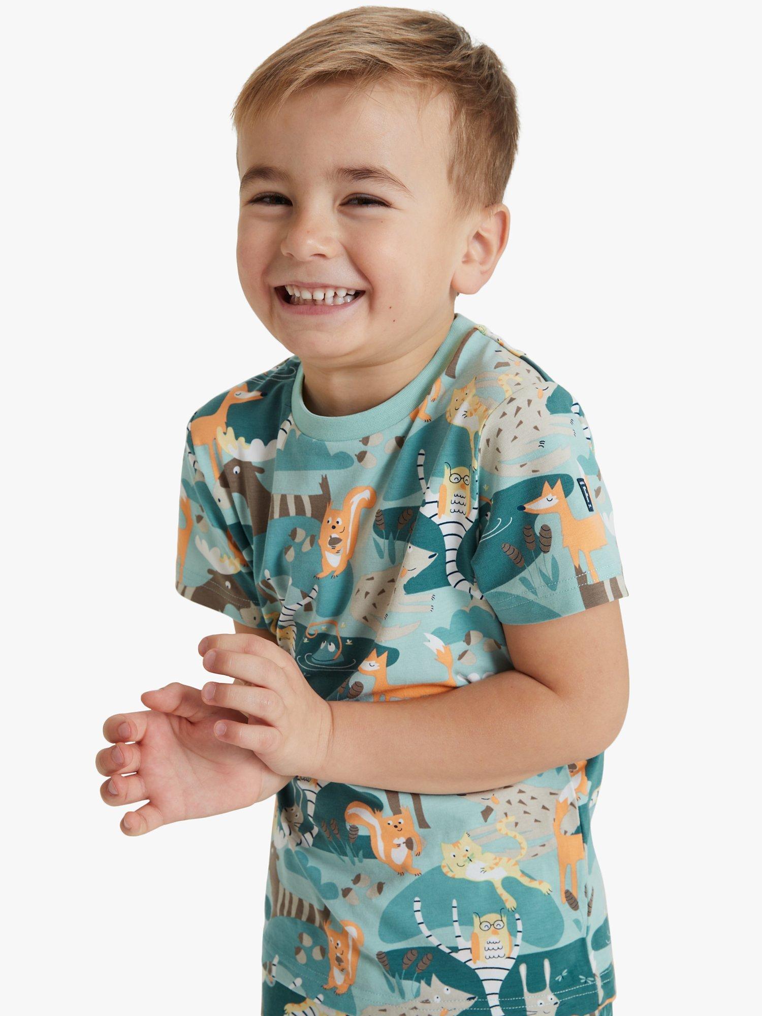 Polarn O. Pyret Kids' Organic Cotton Forest Print T-Shirt, Blue
