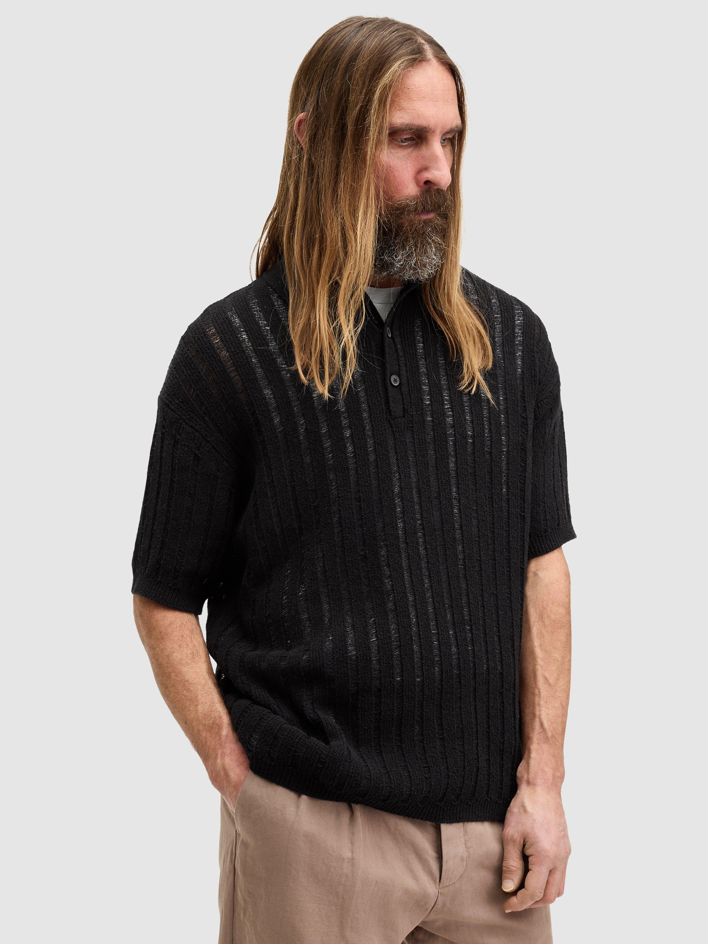 AllSaints Miller Short Sleeve Polo Shirt, Black