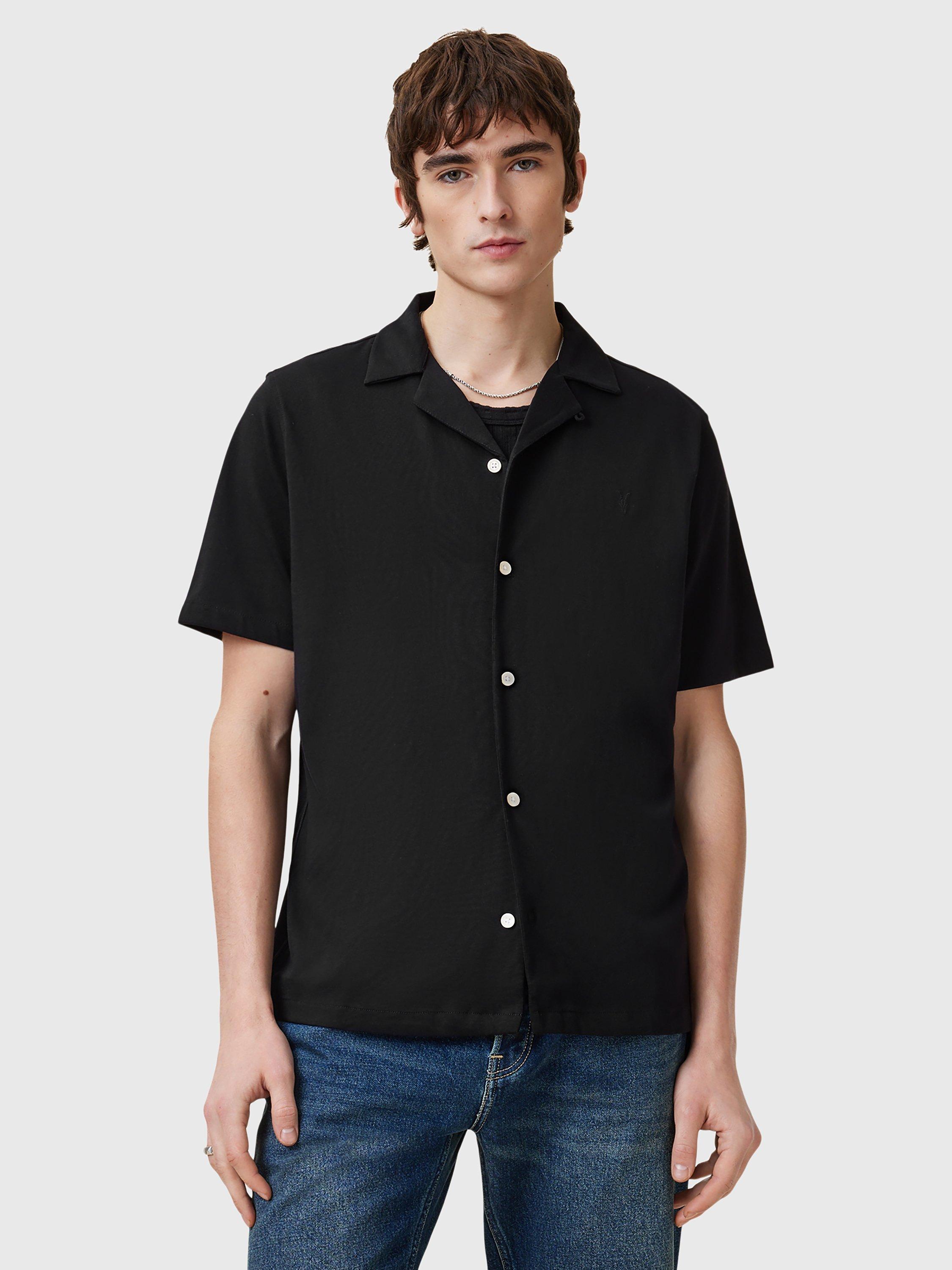 Product image 1 of 5, which shows AllSaints Hudson Short Sleeve Shirt, Black, XS