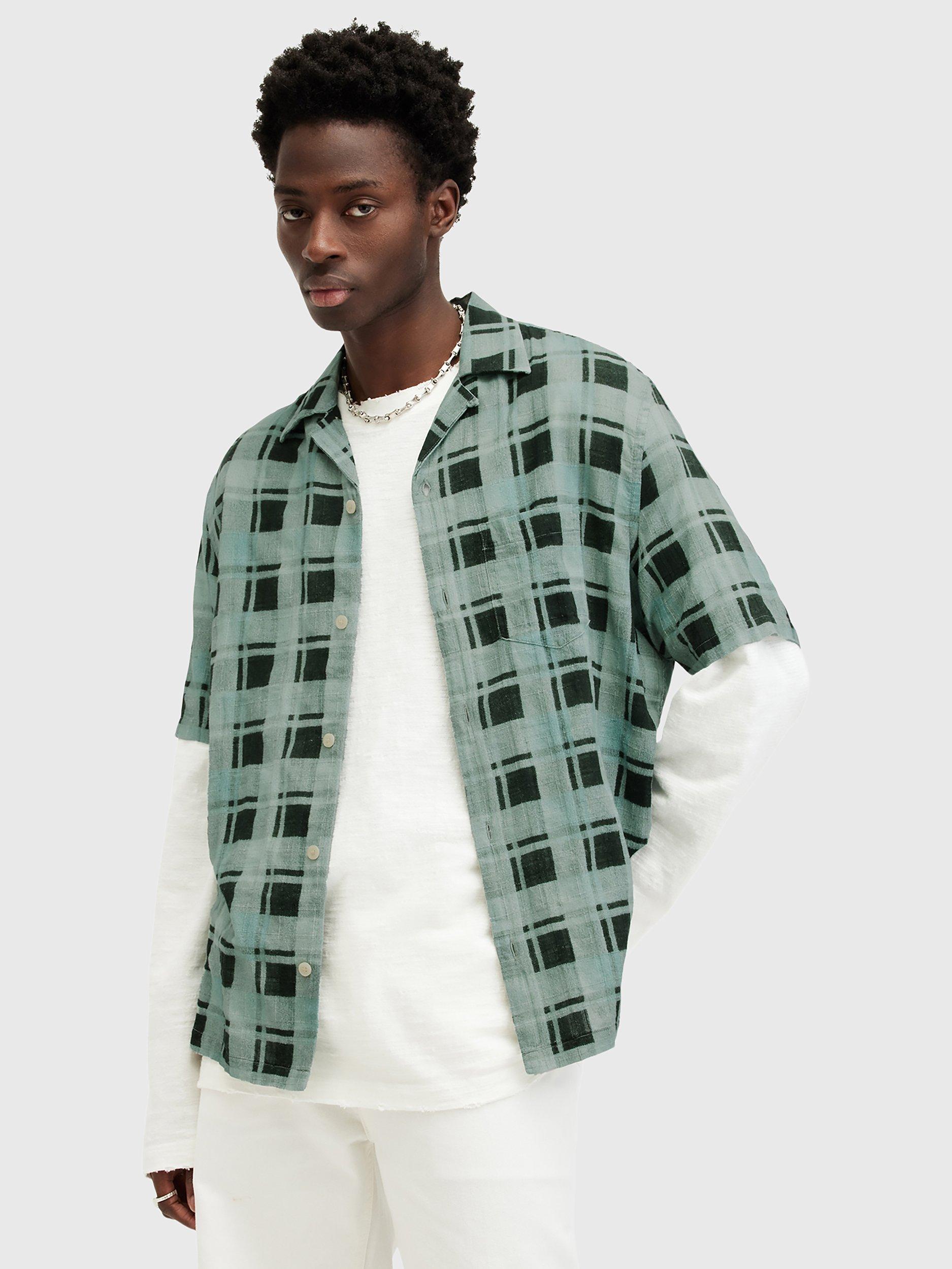 AllSaints Big Sur Organic Cotton Blend Check Short Sleeve Shirt