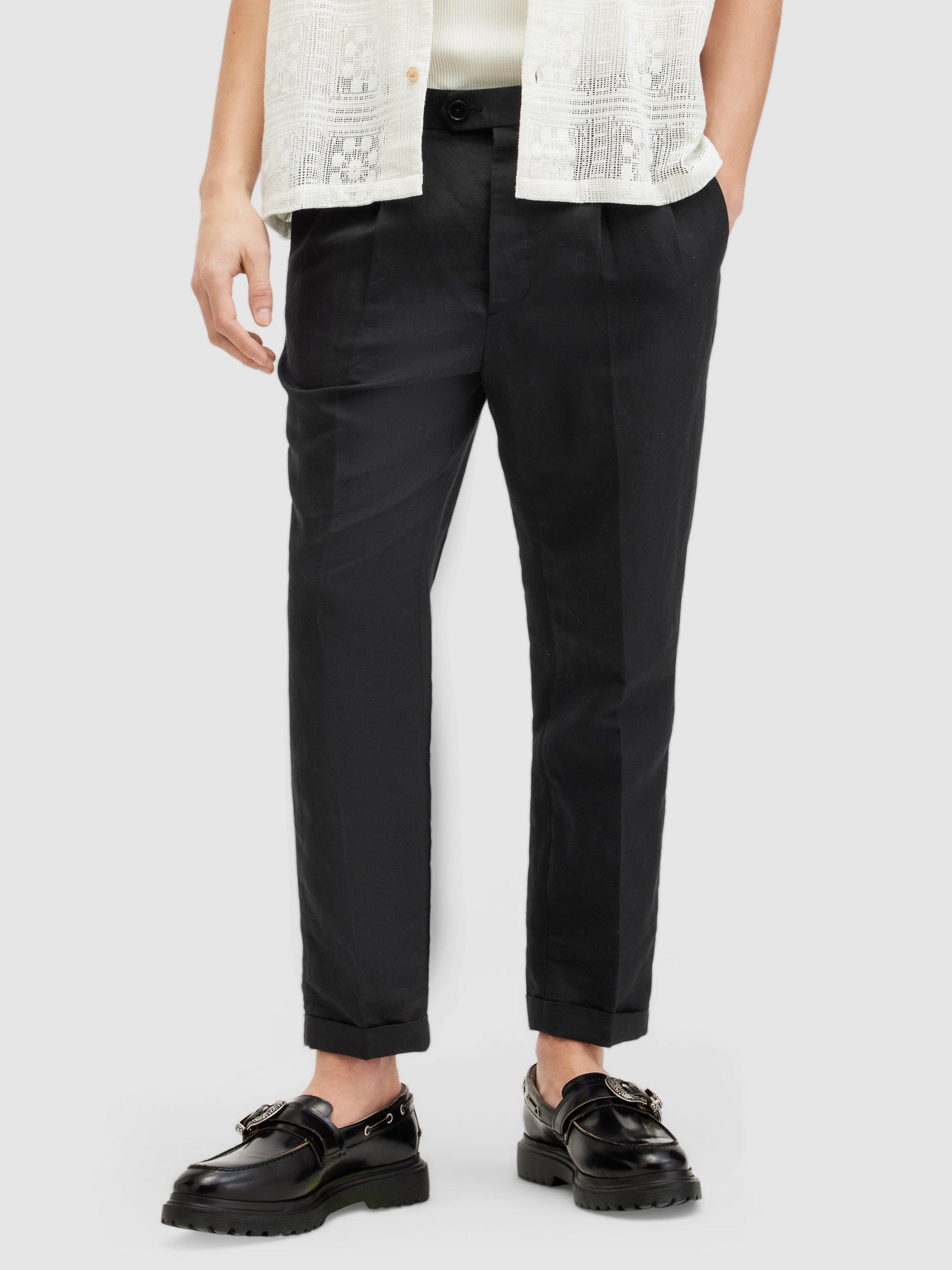 AllSaints Cross Tallis Linen Blend Trousers, Faded Black
