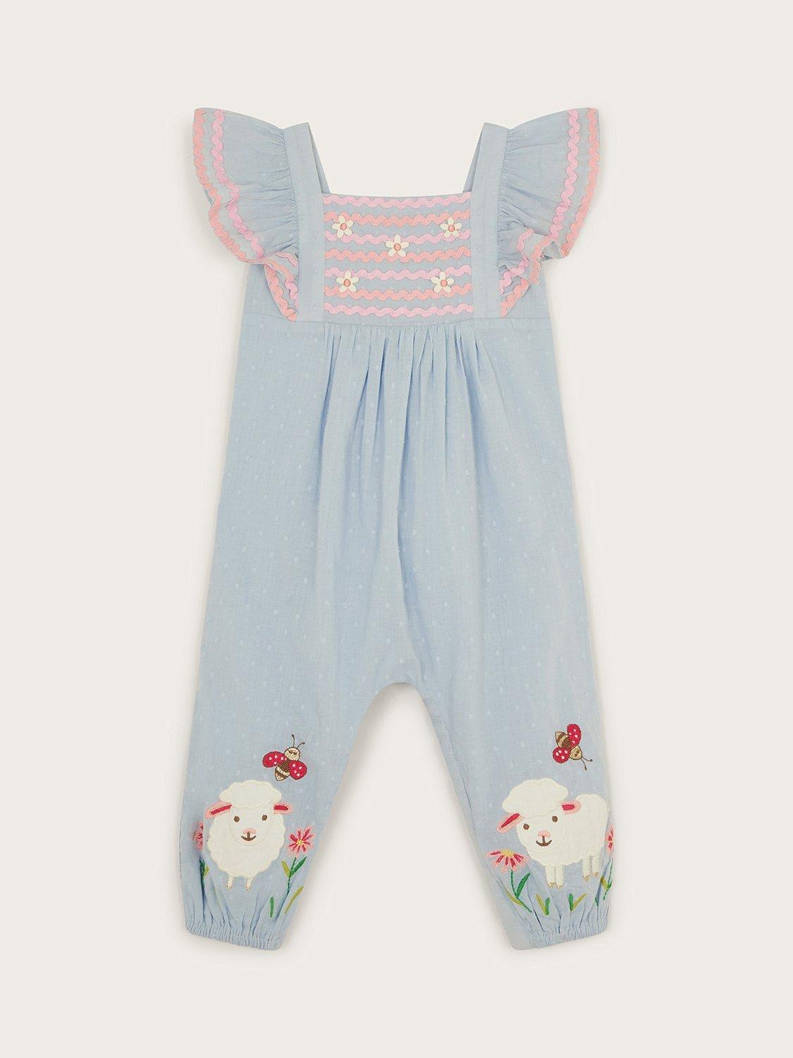 Monsoon Baby Easter Ric Rac Romper, Blue