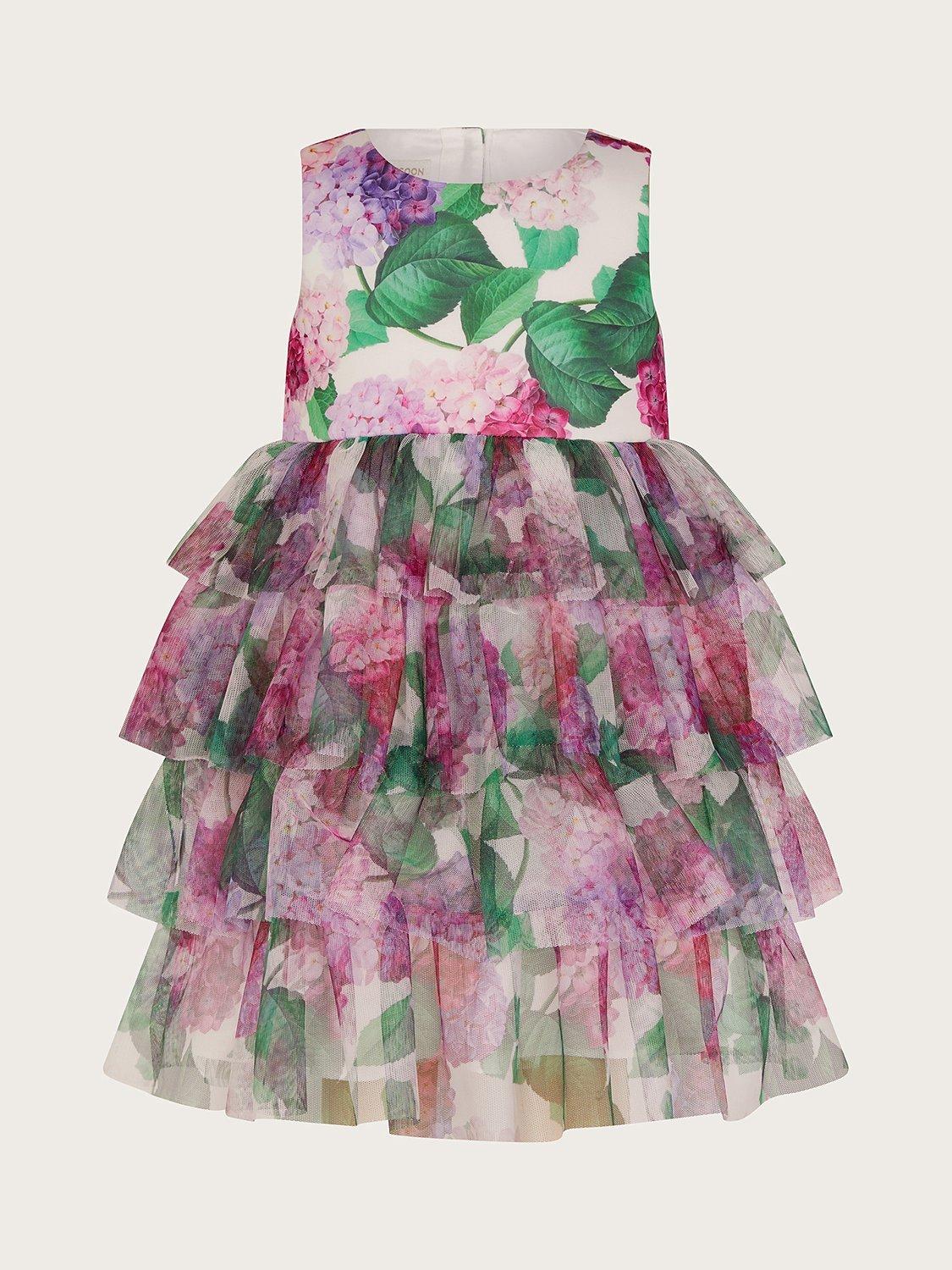 Monsoon Baby Hydrangea Ruffle Scuba Occasion Dress, Pink/Multi, 2-3 years