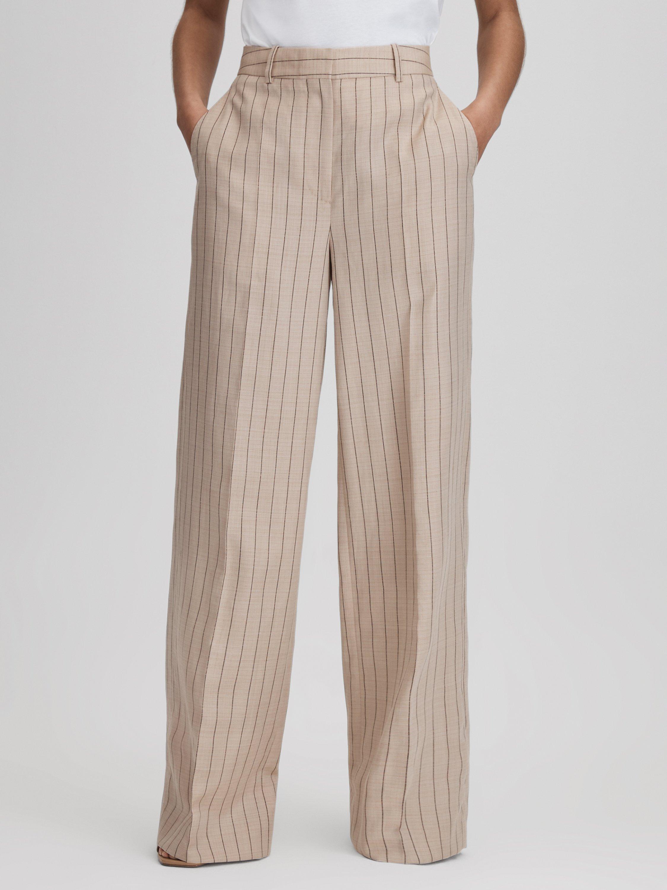 Reiss Petite Odette Wide Leg Pinstripe Trousers, Neutral