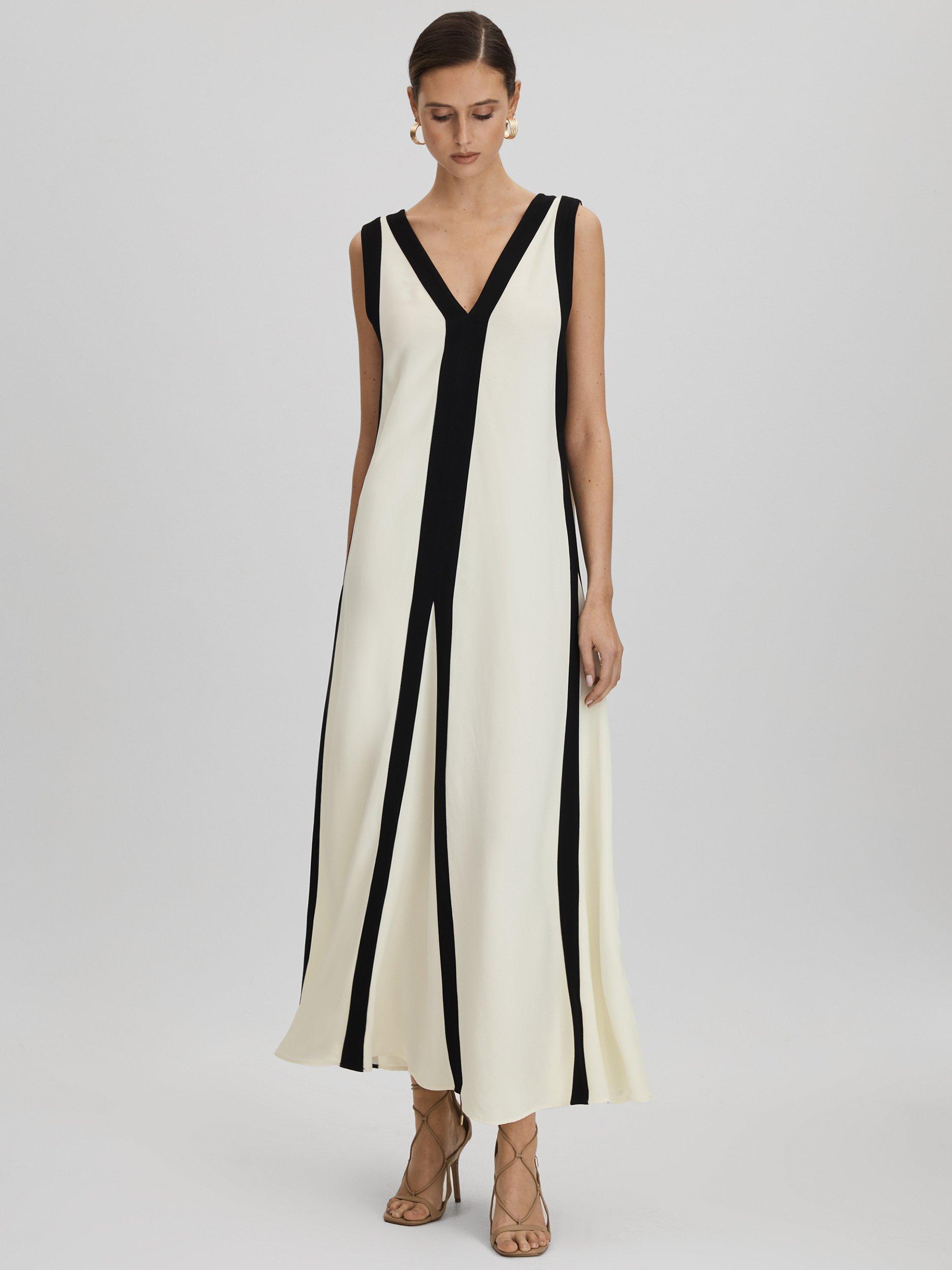 Reiss Rae Colour Block Maxi Dress, Black/Cream