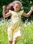 Frugi Kids' Jasmine Organic Cotton Seersucker Floral Embroidered Dress, Dandelion