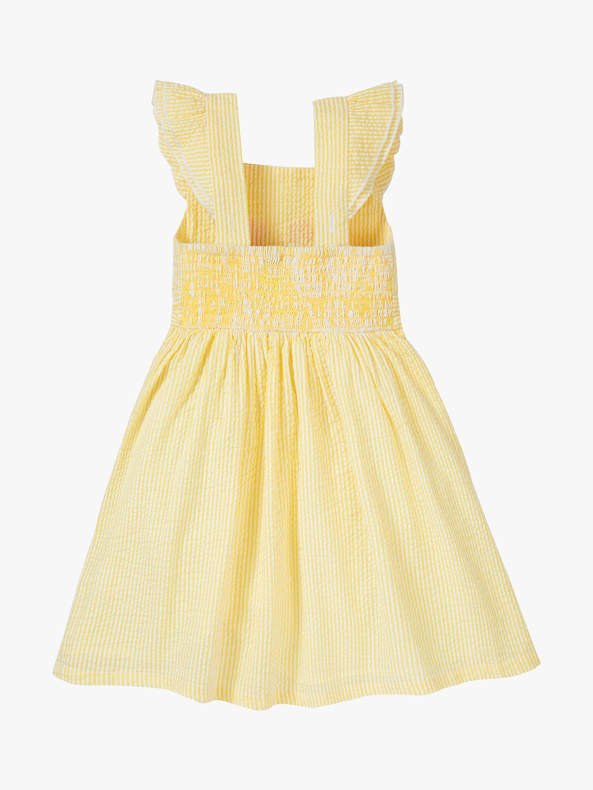 Product image 4 of 5, which shows Frugi Kids' Jasmine Organic Cotton Seersucker Floral Embroidered Dress, Dandelion, 2-3 years