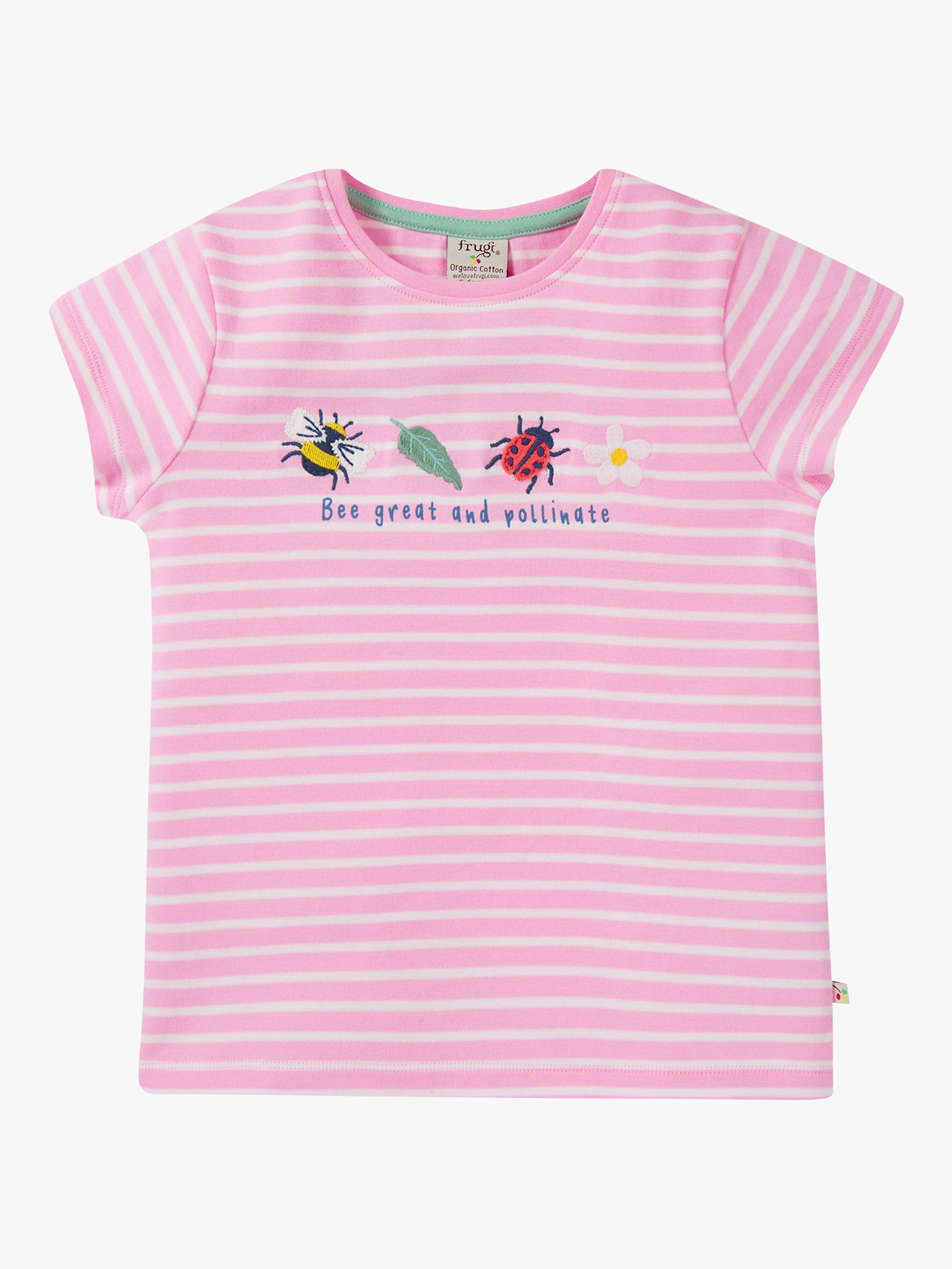 Frugi Kids' Camille Bee Great Organic Cotton Applique T-Shirt, Pink/White