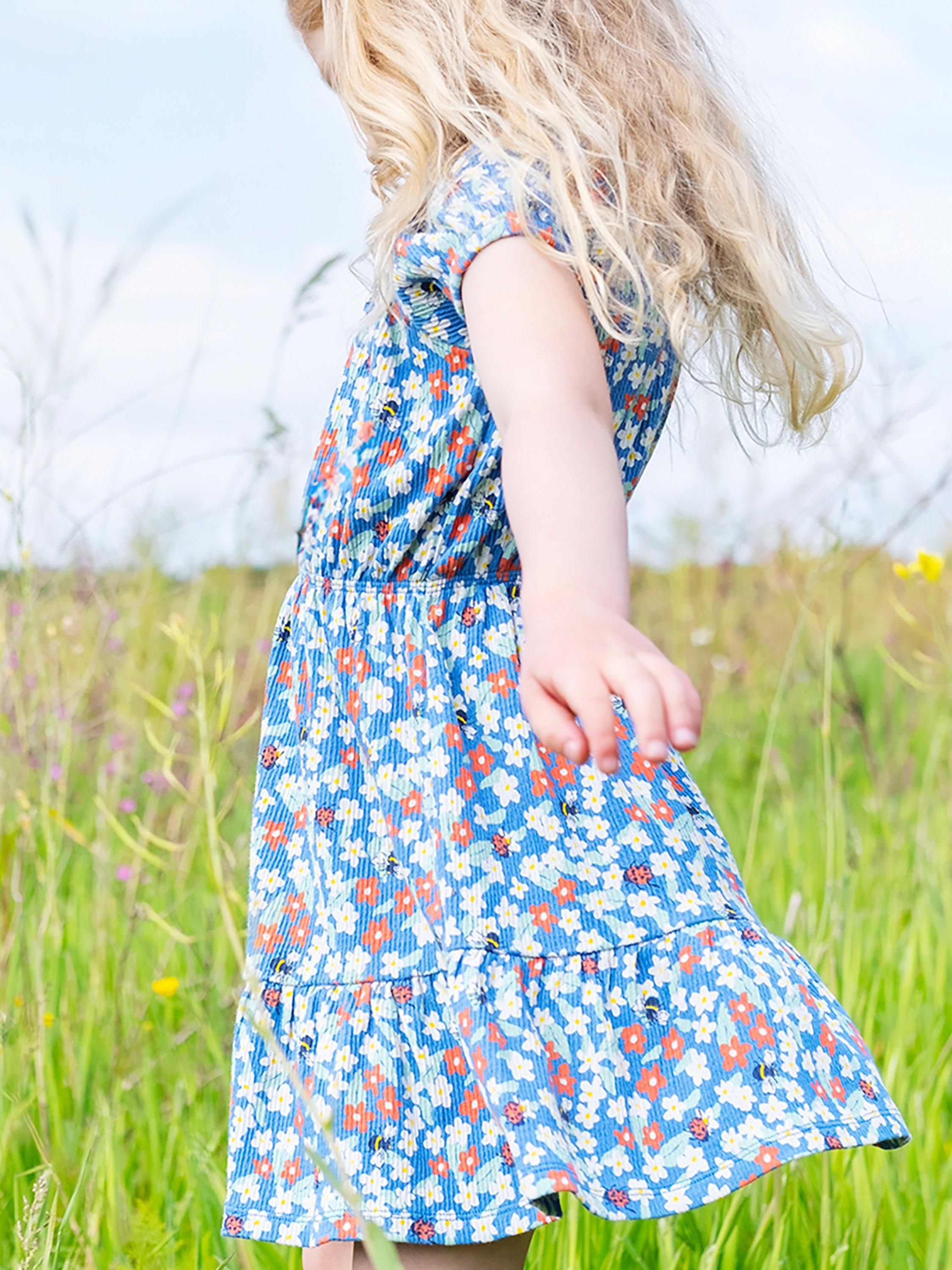 Frugi Kids' Vienna Floral Fun Organic Cotton Blend Tiered Dress, Floral Fun, 2-3 years