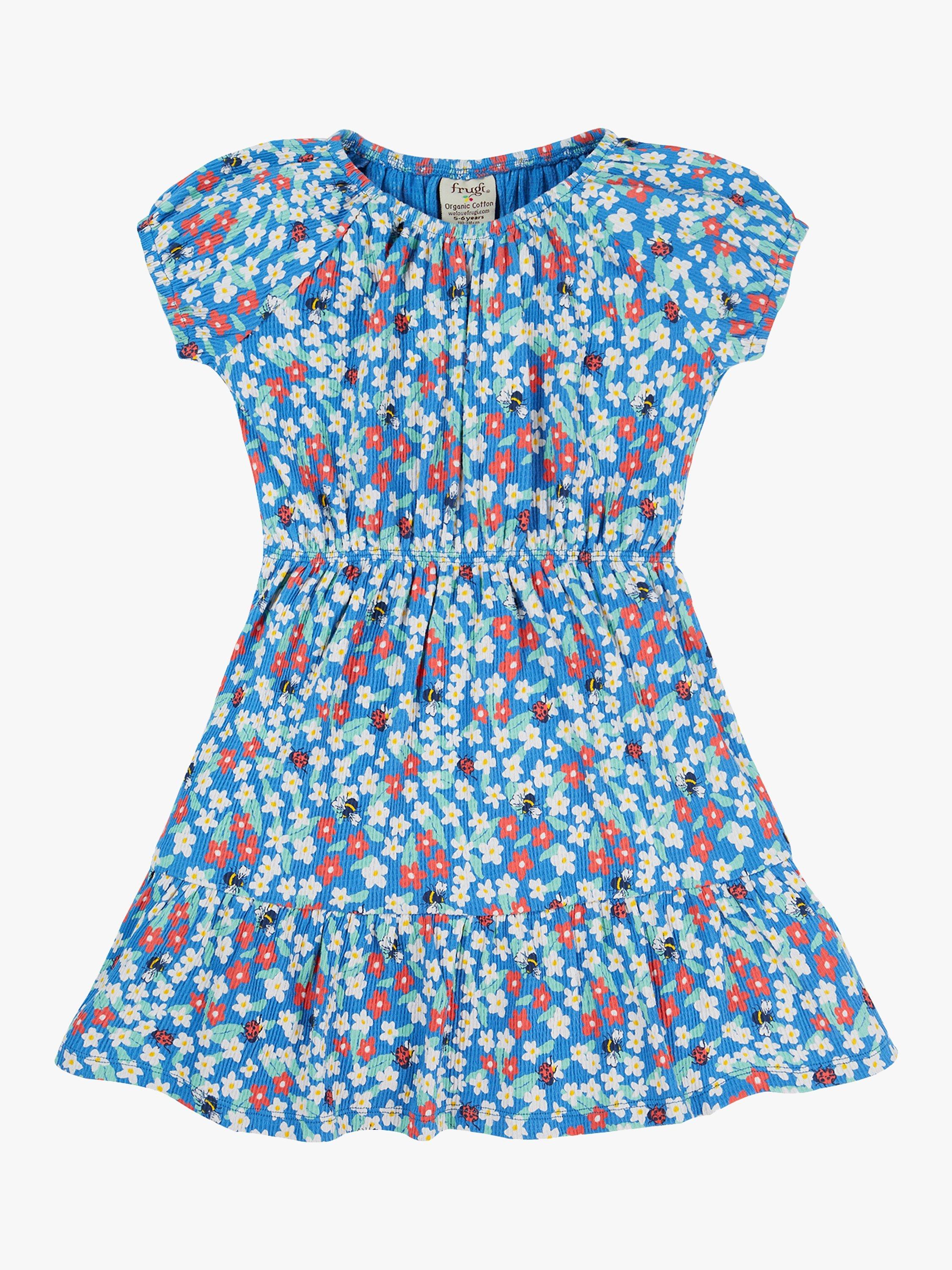 Frugi Kids' Vienna Floral Fun Organic Cotton Blend Tiered Dress, Floral Fun, 2-3 years