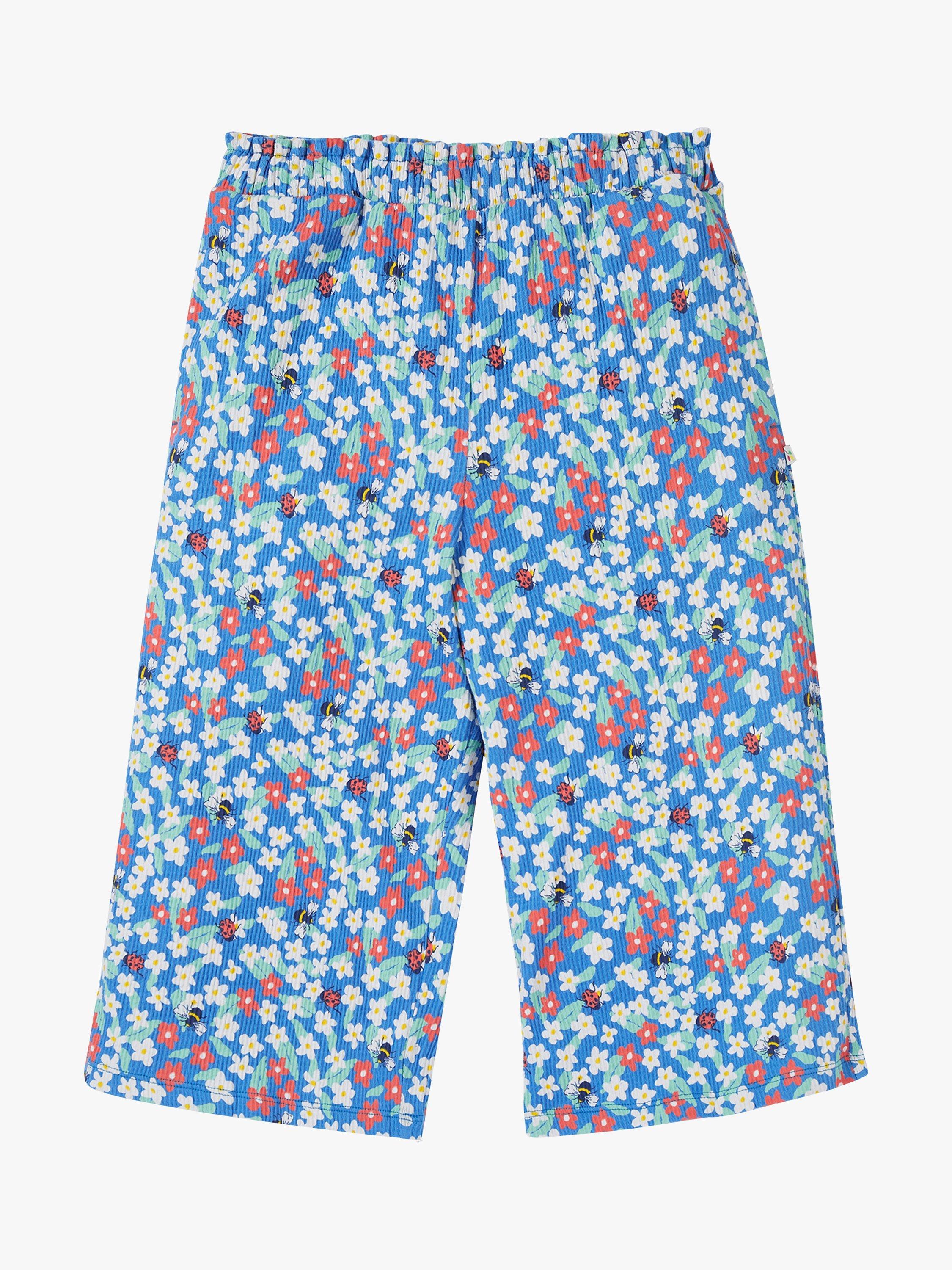 Frugi Kids' Courtney Organic Cotton Blend Floral Fun Culottes, Blue/Multi